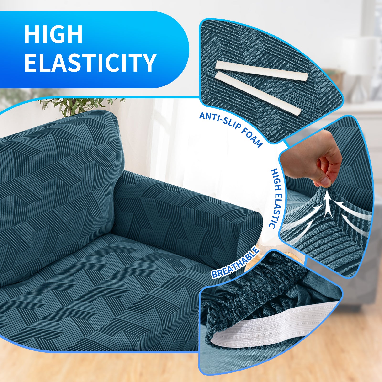 Ystyle 1-Seat Sofa Cover with Armrests, Elastic Universal Sofa Protector, Stain-Resistant & Non-Slip Sofa Slipcover, Anti-Scratch, Super Stretch, Machine Washable