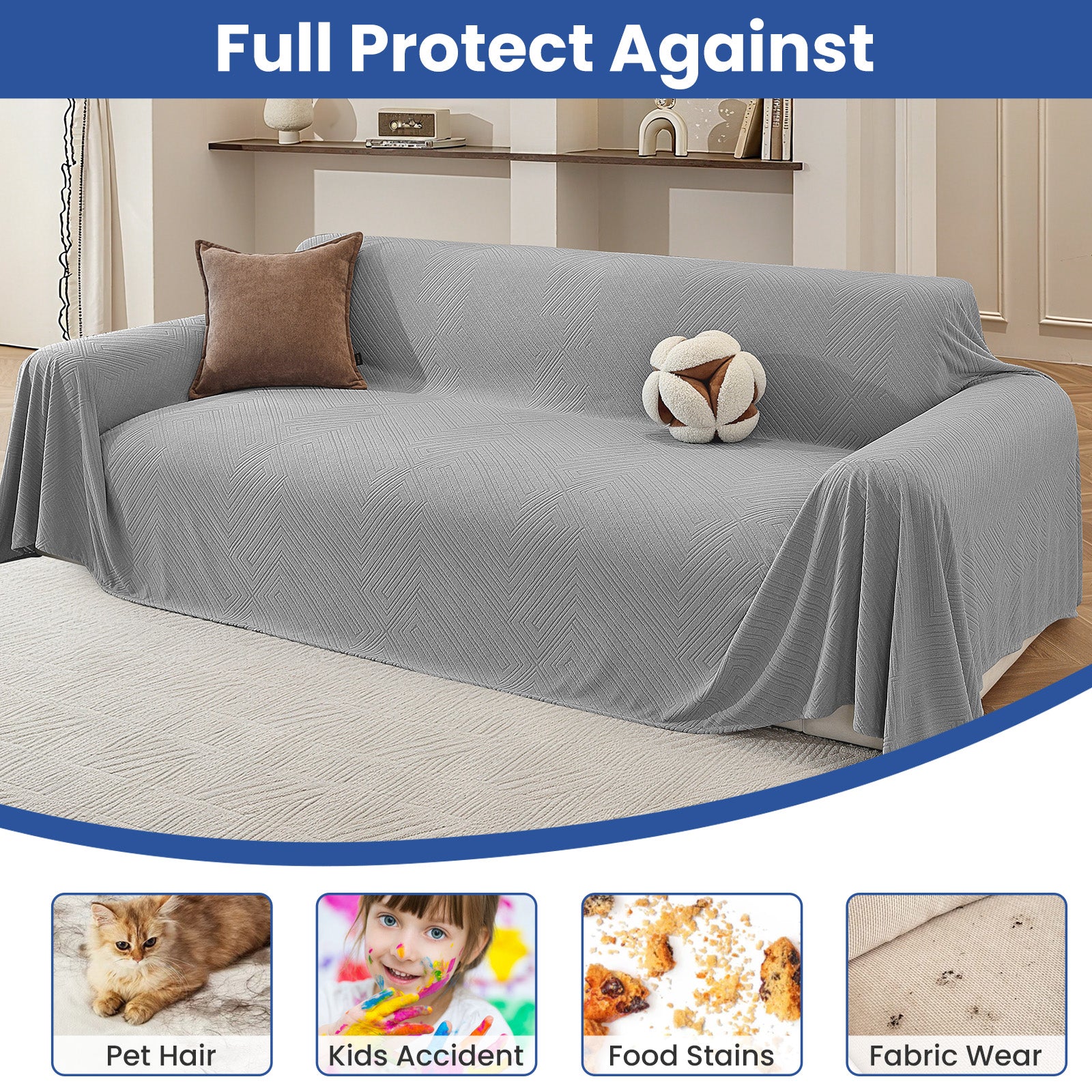 Ystyle 3 Seater Sofa Cover, 180x340 cm, Anti-Claw Protection, Soft Universal Sofa Cover, Anti-Dust, Large Size Modern Washable Sofa Throw