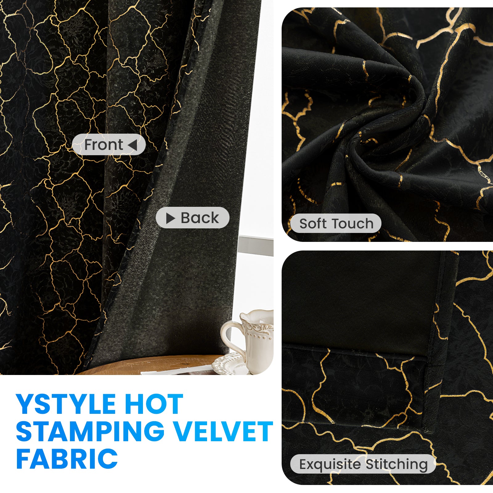 Ystyle 2 Stück Samt Verdunklungs Vorhänge 140x225 cm Gold Druck