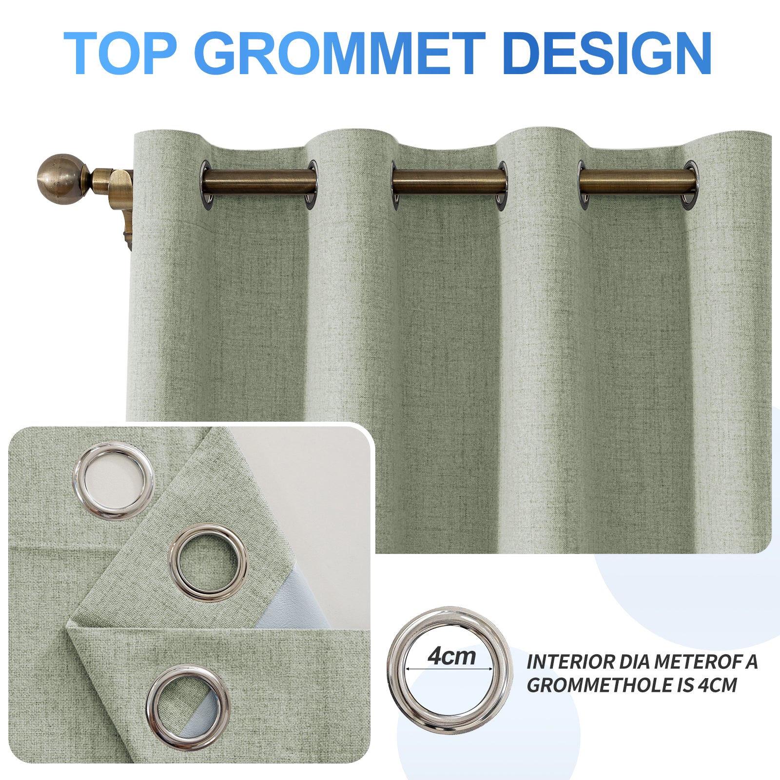2 Pieces 100% Blackout Linen Curtains 140x175 cm Thermal