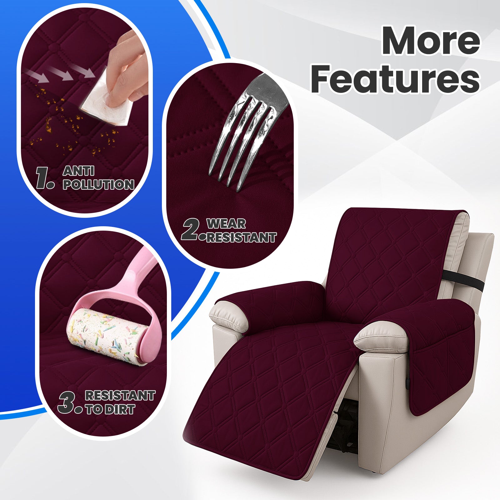Waterproof Recliner Chair Cover 1 Seater with Armrests