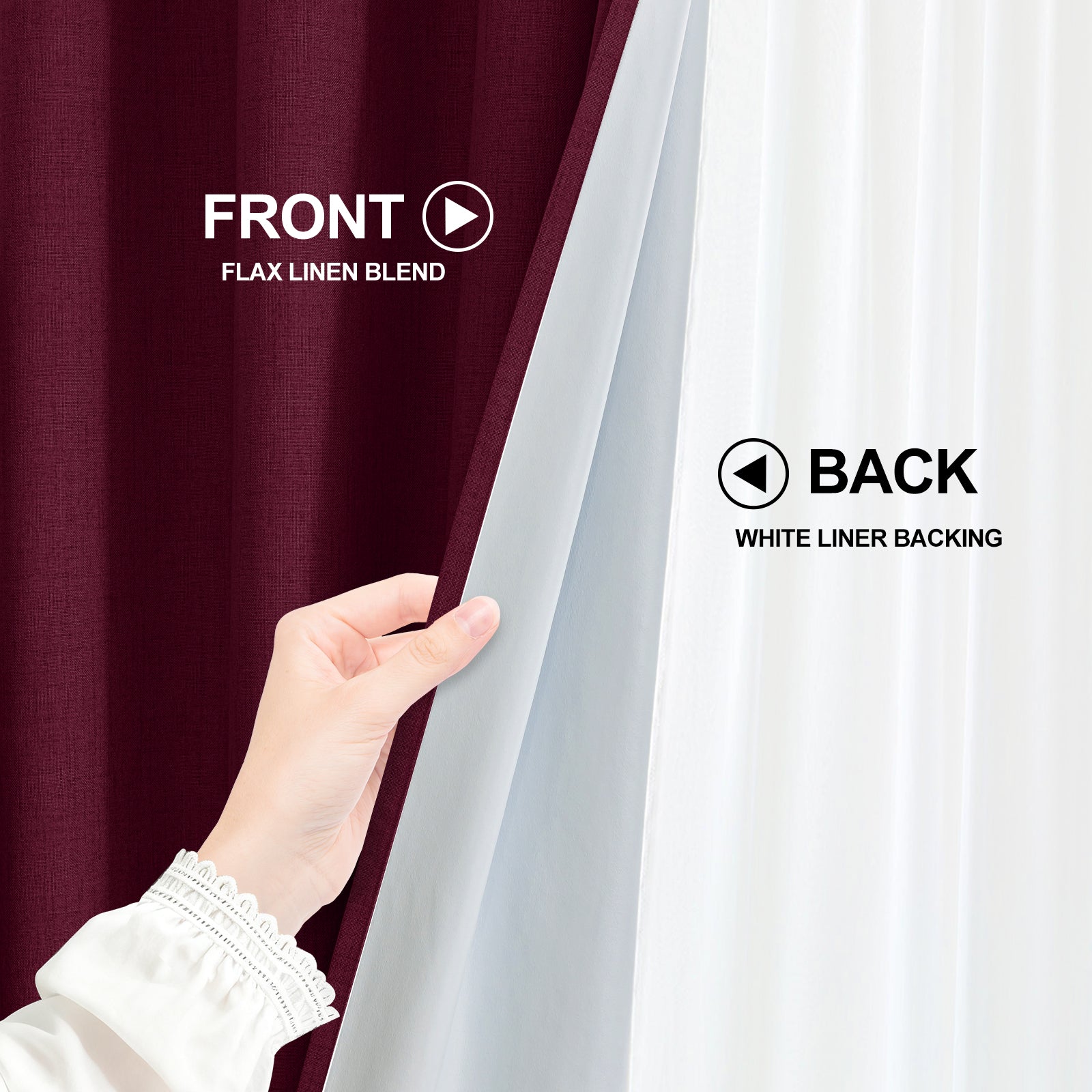 2 Pieces 100% Blackout Linen Curtains 140x175 cm Thermal