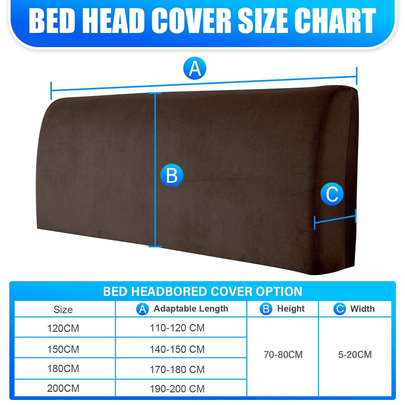 Ystyle 180cm Velvet Headboard Cover, Elastic Slipcover for Bed Headboard, Solid Color Washable Headboard Protector for Single/Double Beds