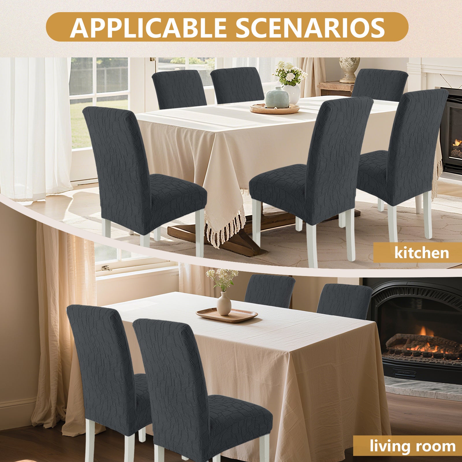 Ystyle 6-Piece Chair Covers with Backrest, Elastic Living Room Kitchen Chair Slipcovers, Soft Comfortable Anti-Scratch Chair Covers, Easy to Clean and Durable, Washable Removable