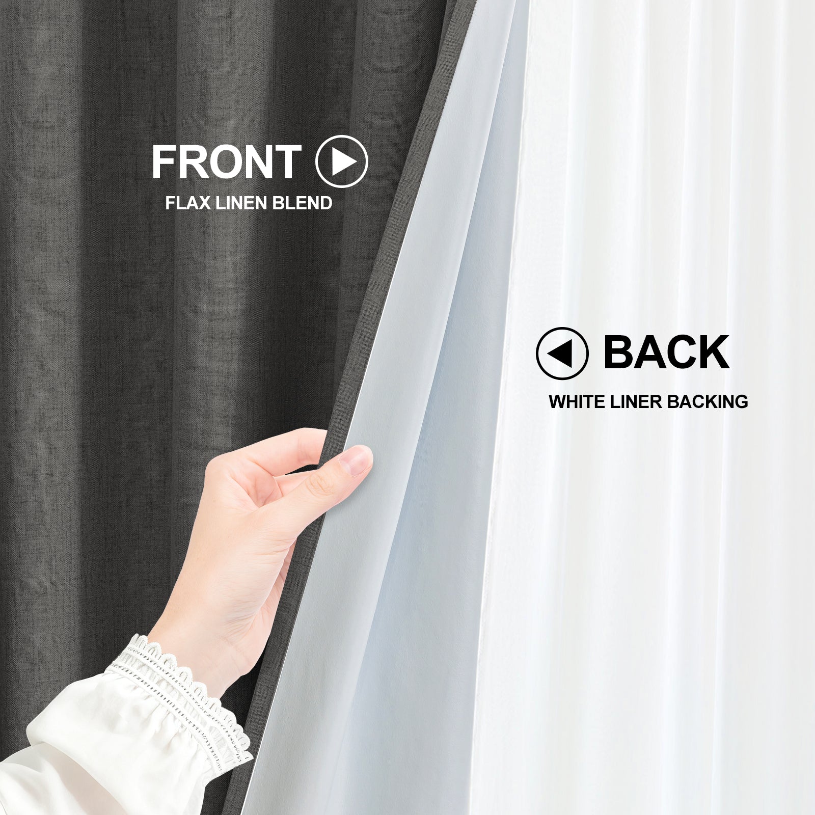 2 Pieces 100% Blackout Linen Curtains 140x175 cm Thermal