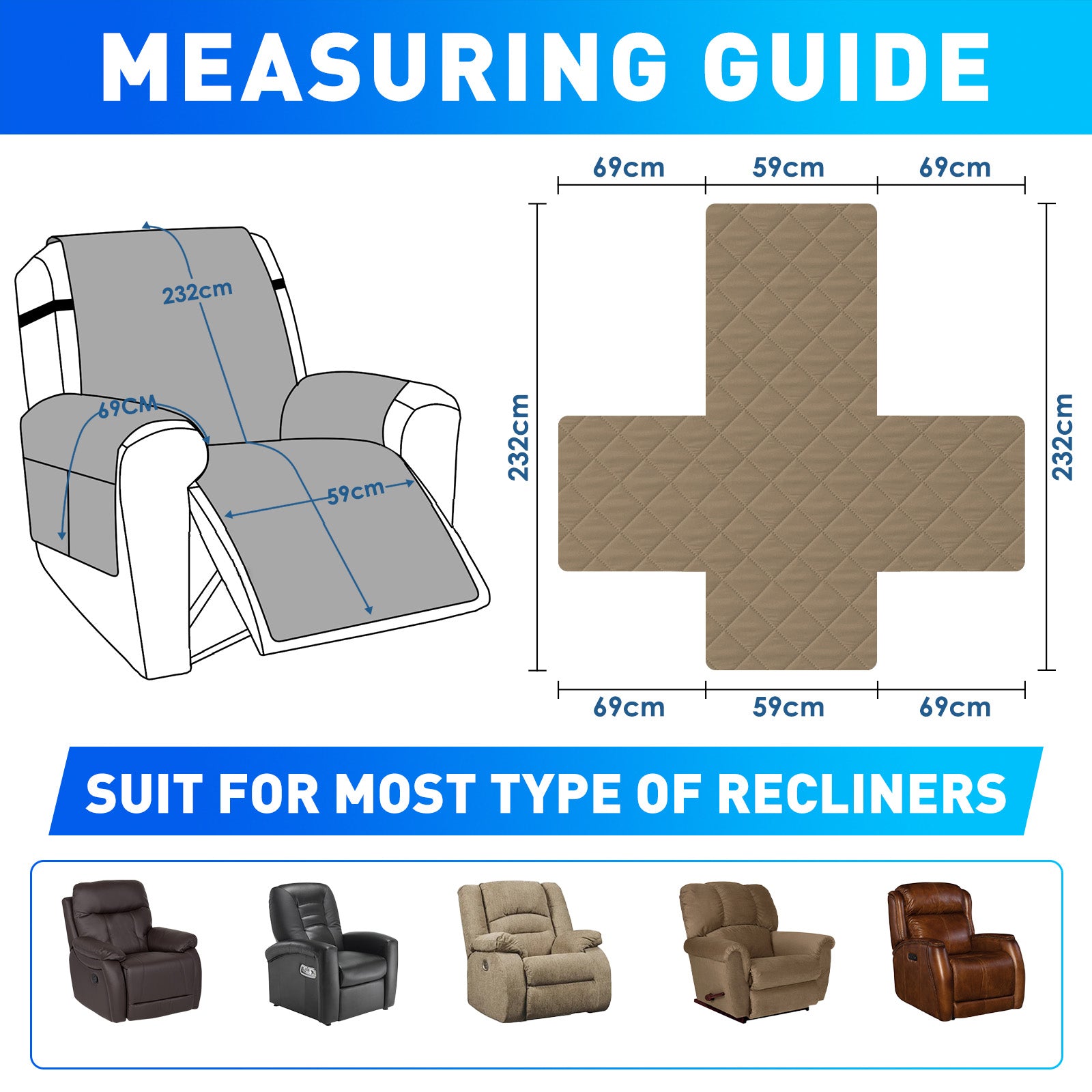 Waterproof 1 Seater Armchair Cover with Non-Slip Backing and Pockets