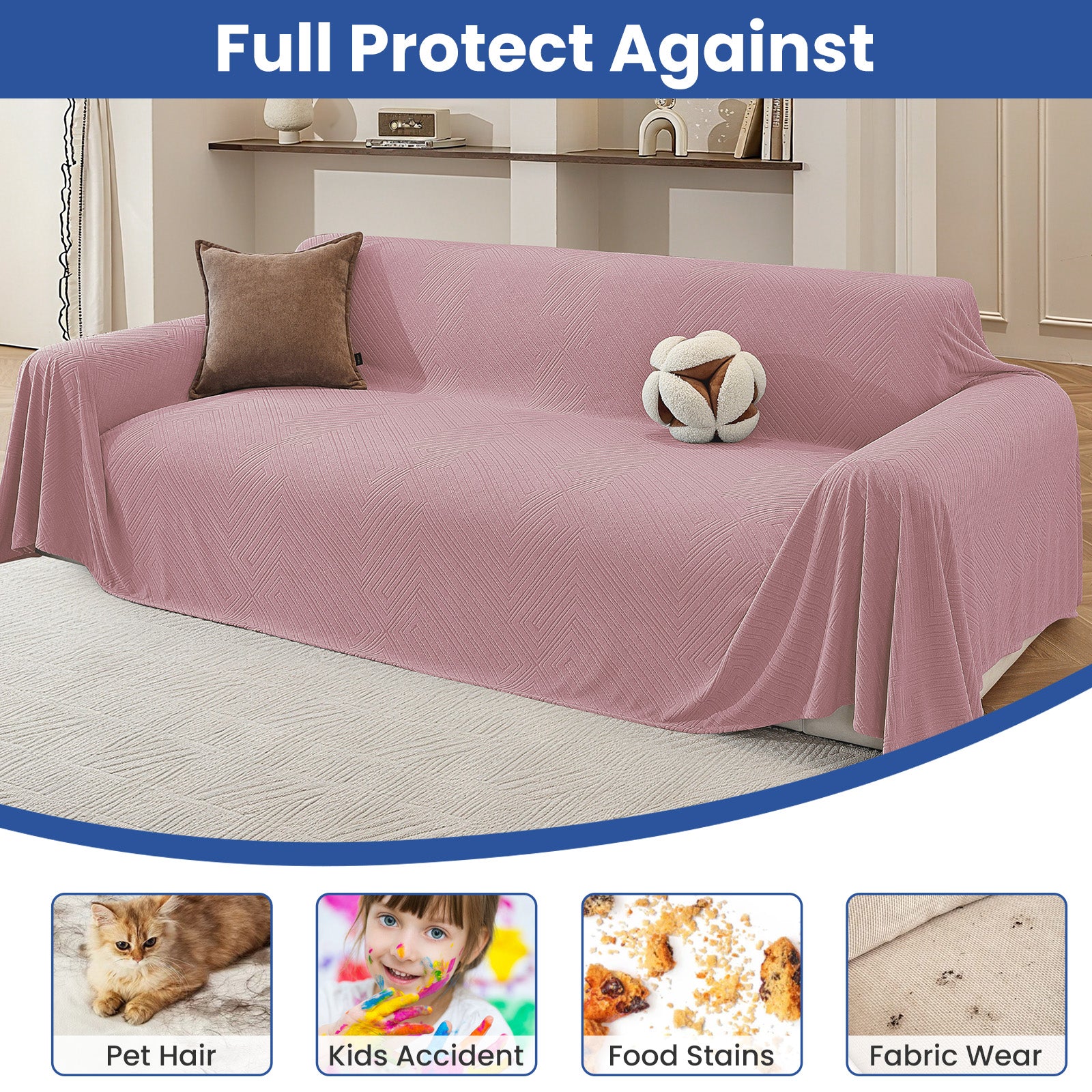 Ystyle 3 Seater Sofa Cover, 180x340 cm, Anti-Claw Protection, Soft Universal Sofa Cover, Anti-Dust, Large Size Modern Washable Sofa Throw