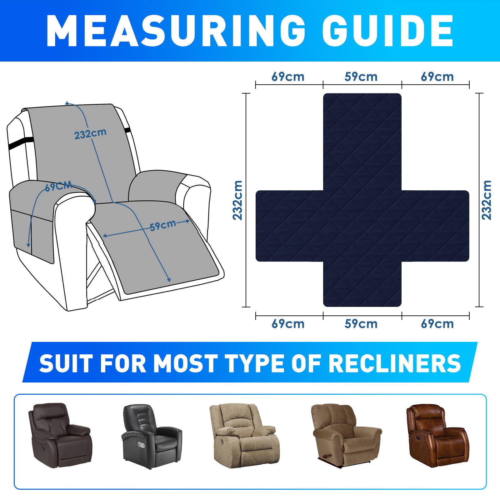Waterproof 1 Seater Armchair Cover with Non-Slip Backing and Pockets