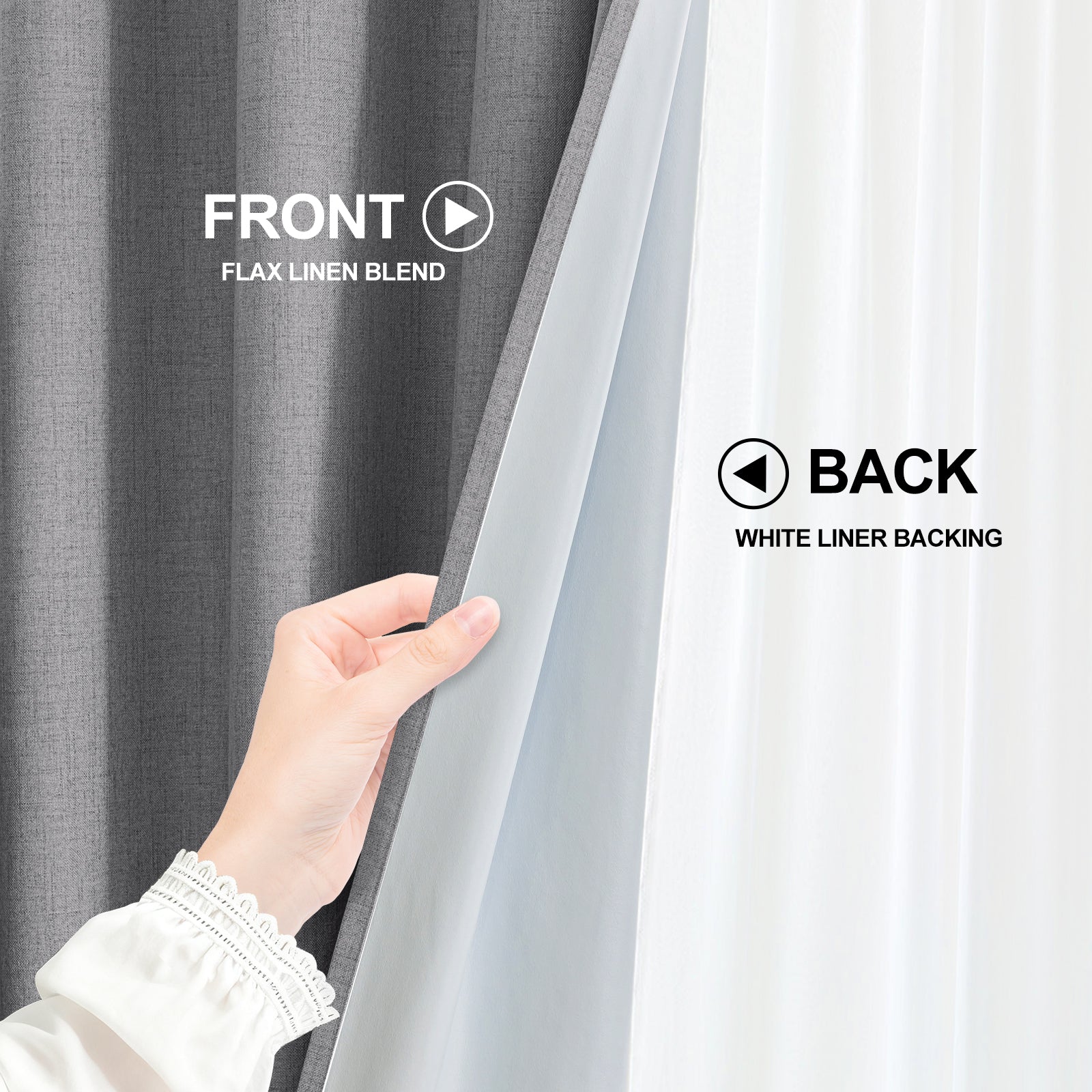 2 Pieces 100% Blackout Linen Curtains 140x175 cm Thermal