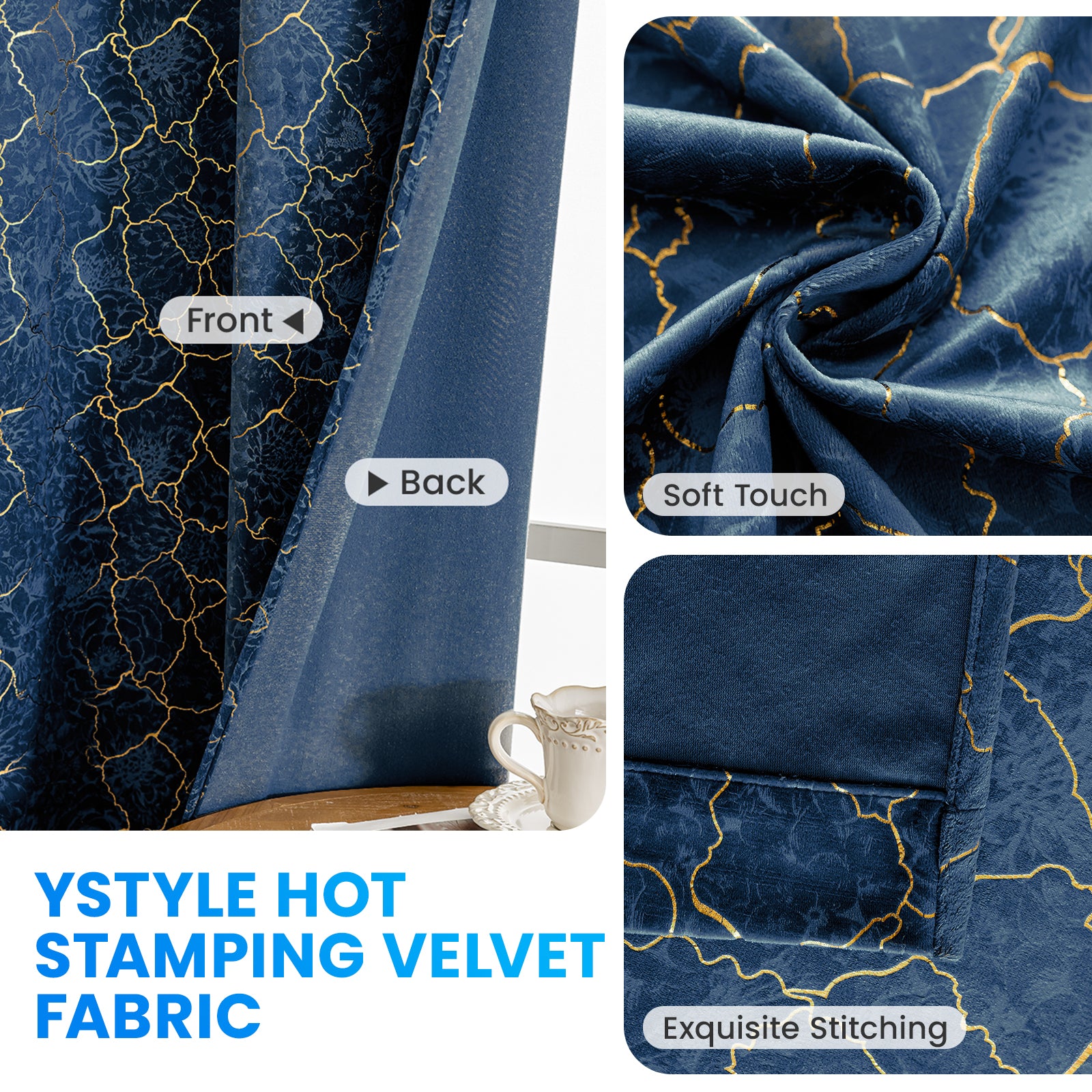 Ystyle 2 Stück Samt Verdunklungs Vorhänge 140x225 cm Gold Druck