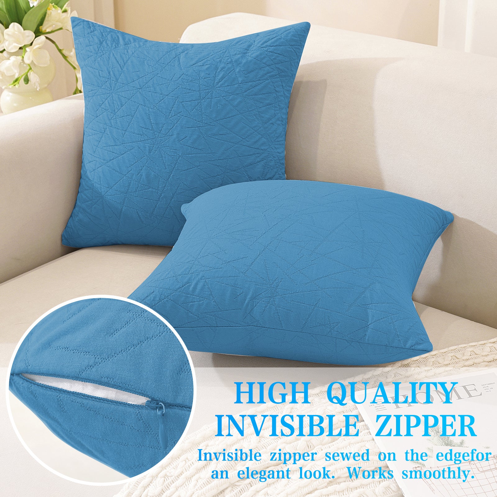 Ystyle 2 Pieces Sofa Cushion Covers 60 x 60 cm, Cushion Covers with Invisible Zipper, Square Pillowcases, Modern Sofa Pillowcases, for Living Room Bedroom Balcony Outdoor