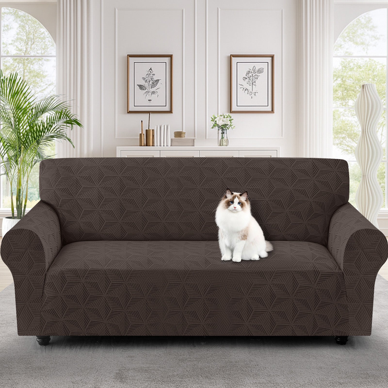 Ystyle 3-Seater Sofa Cover with Armrests, Stretch Sofa Cover, Universal Anti-Scratch Sofa Cover for Cats and Dogs, Non-Slip Sofa Cover, Washable Stain-Resistant Sofa Cover