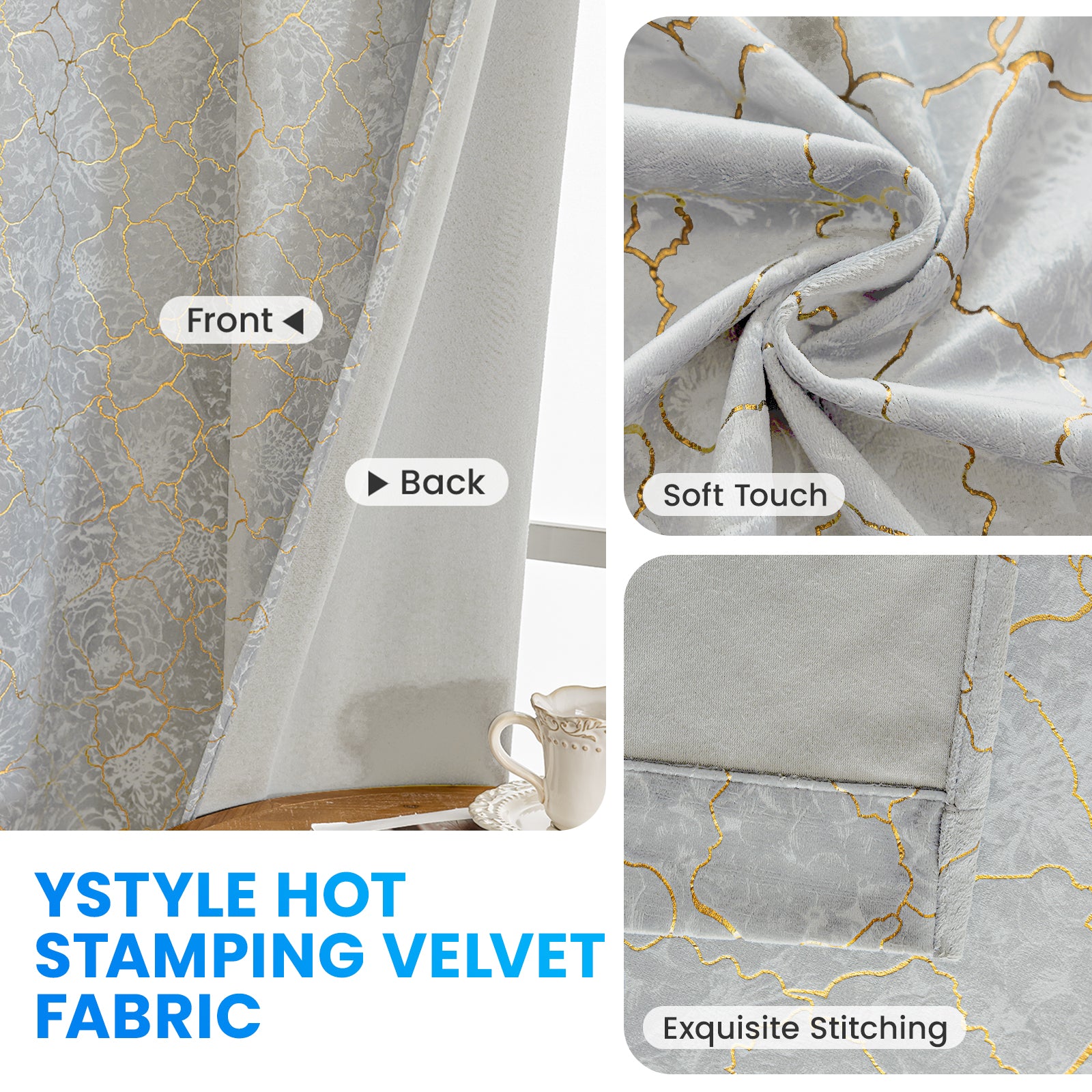 Ystyle 2 Stück Samt Verdunklungs Vorhänge 140x225 cm Gold Druck