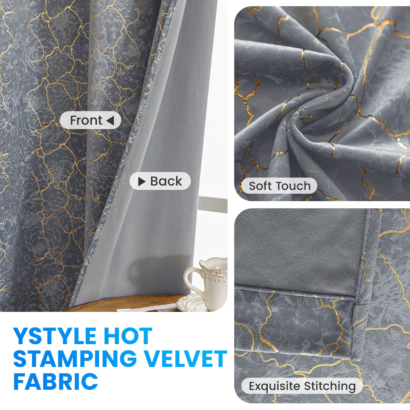 Ystyle 2 Stück Samt Verdunklungs Vorhänge 140x225 cm Gold Druck