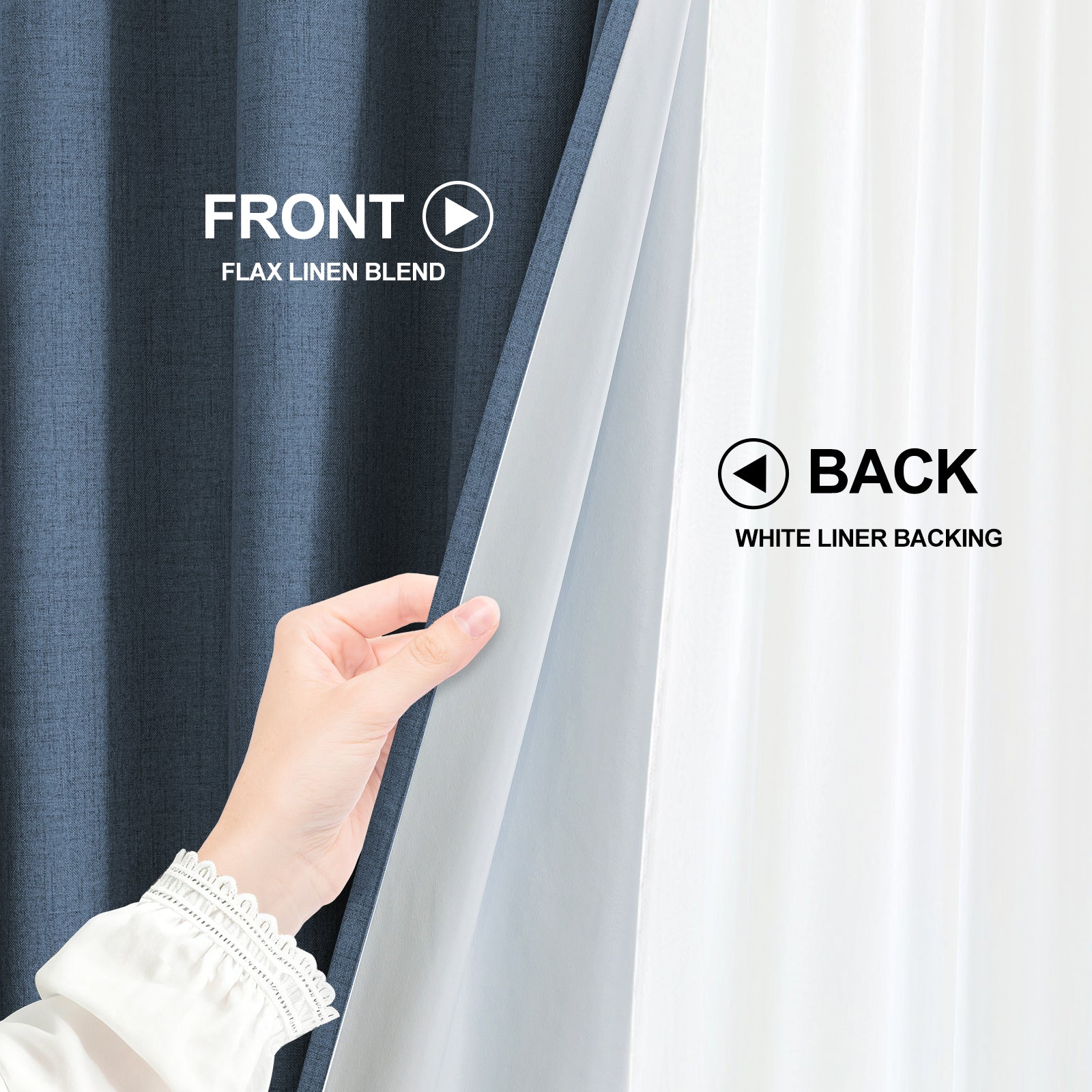 2 Pieces 100% Blackout Linen Curtains 140x175 cm Thermal