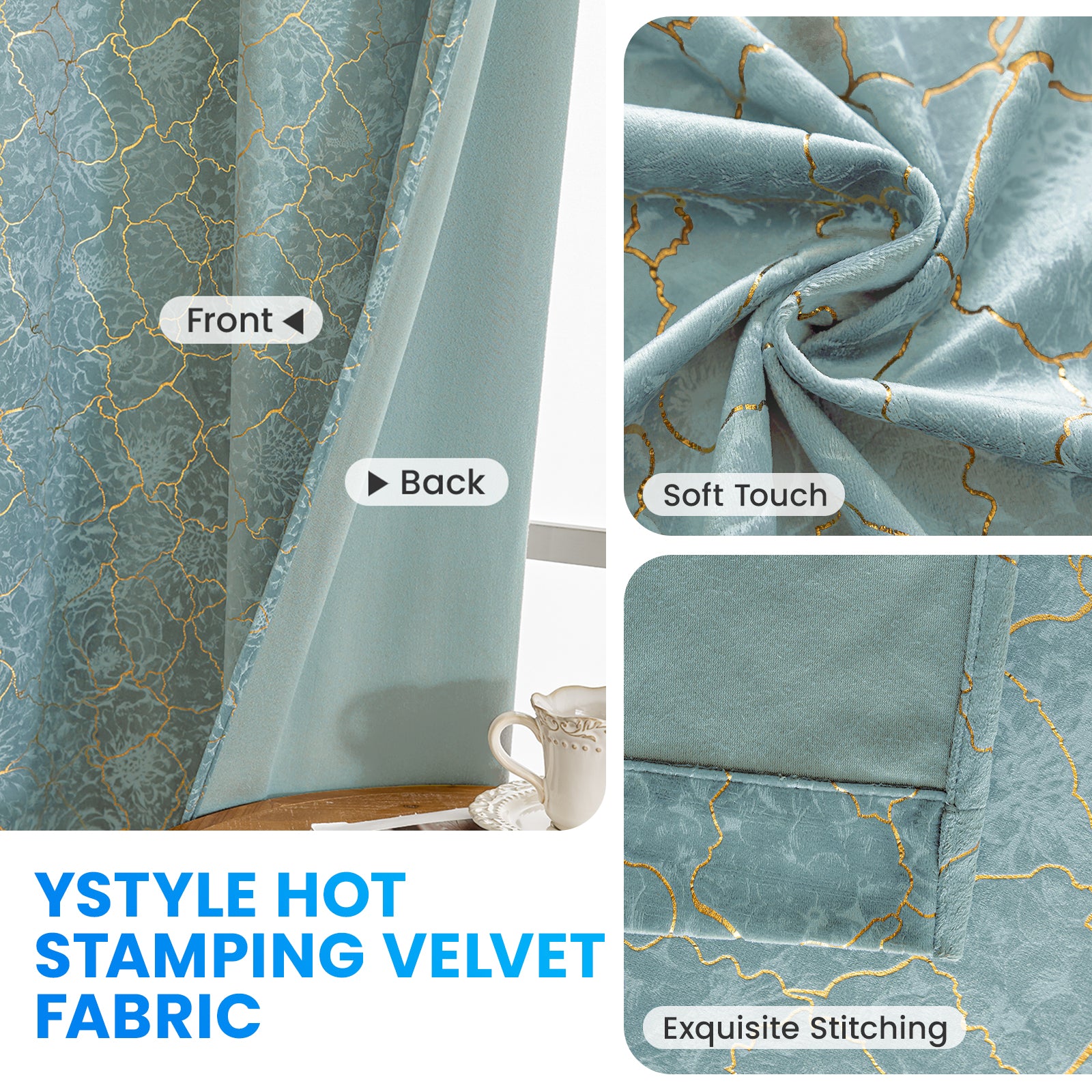 Ystyle 2 Stück Samt Verdunklungs Vorhänge 140x225 cm Gold Druck