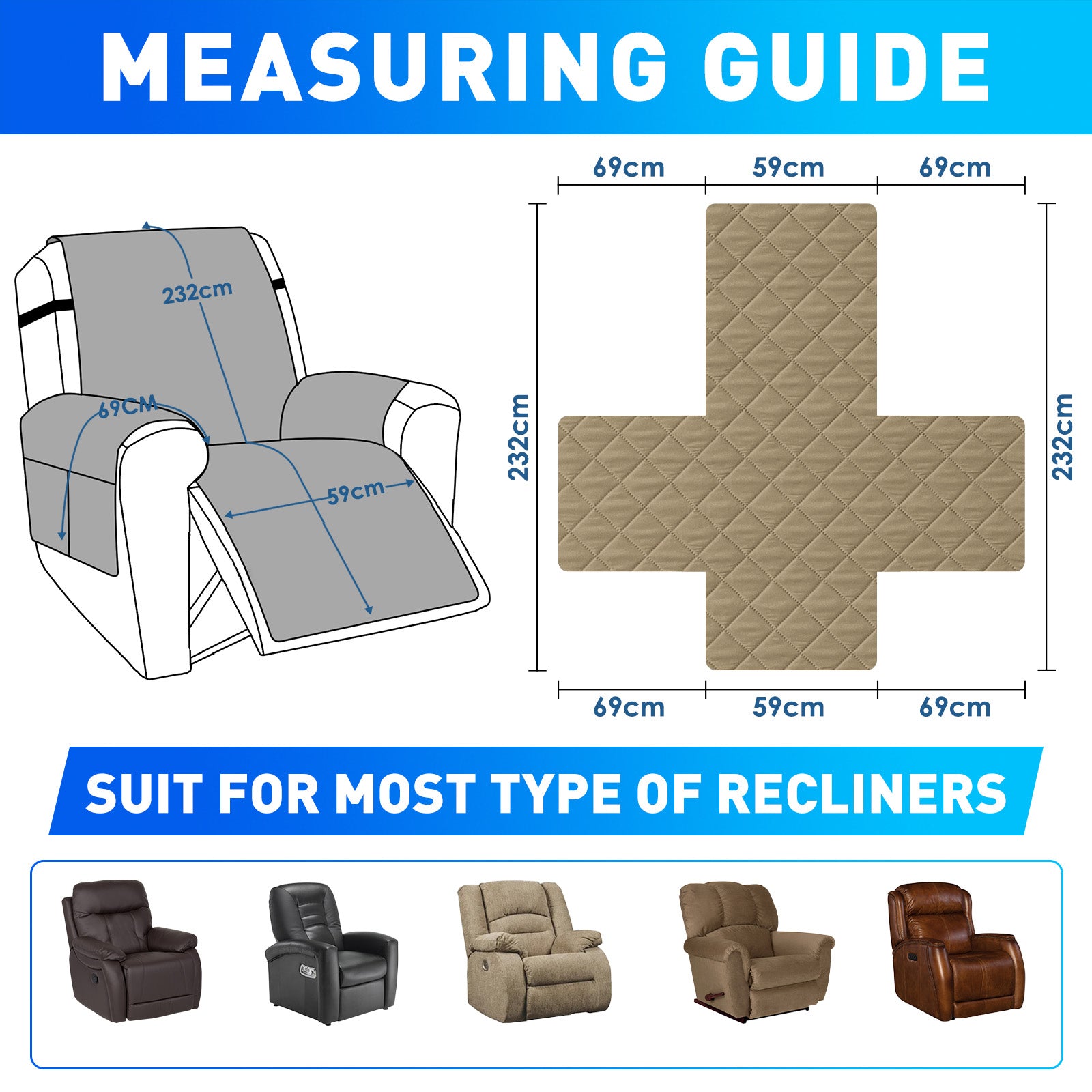 Waterproof 1 Seater Armchair Cover with Non-Slip Backing and Pockets
