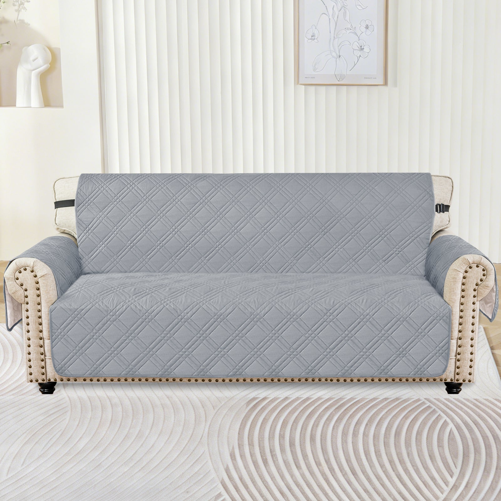 Ystyle Copertura per divano a 3 posti impermeabile con braccioli e tasche laterali