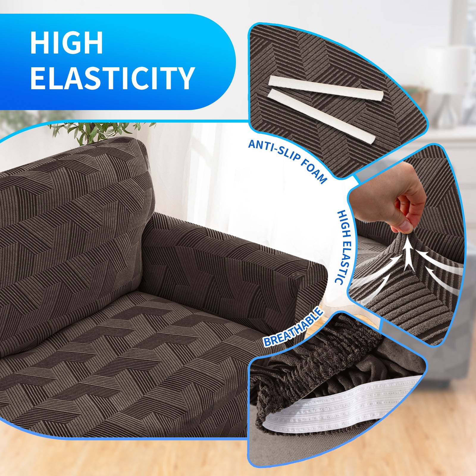 Ystyle 1-Seat Sofa Cover with Armrests, Elastic Universal Sofa Protector, Stain-Resistant & Non-Slip Sofa Slipcover, Anti-Scratch, Super Stretch, Machine Washable