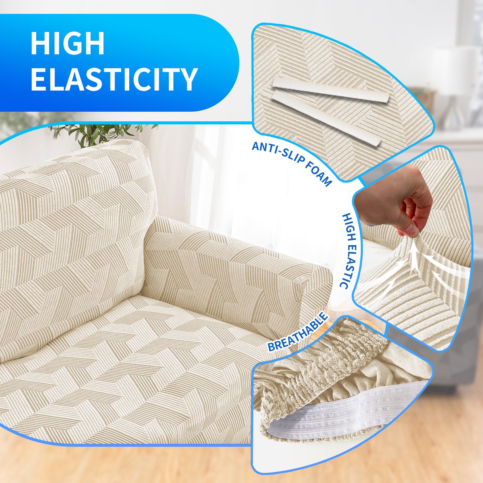 Ystyle 1-Seat Sofa Cover with Armrests, Elastic Universal Sofa Protector, Stain-Resistant & Non-Slip Sofa Slipcover, Anti-Scratch, Super Stretch, Machine Washable