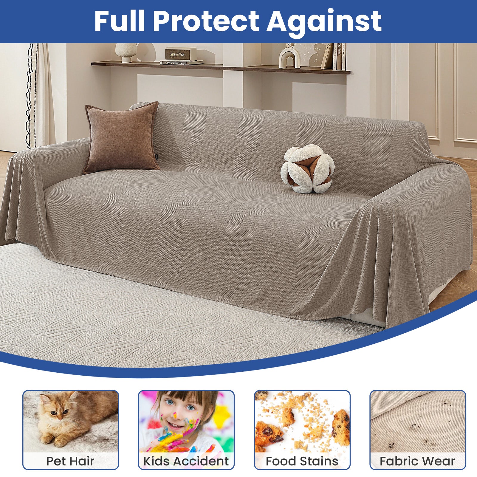 Ystyle 3 Seater Sofa Cover, 180x340 cm, Anti-Claw Protection, Soft Universal Sofa Cover, Anti-Dust, Large Size Modern Washable Sofa Throw