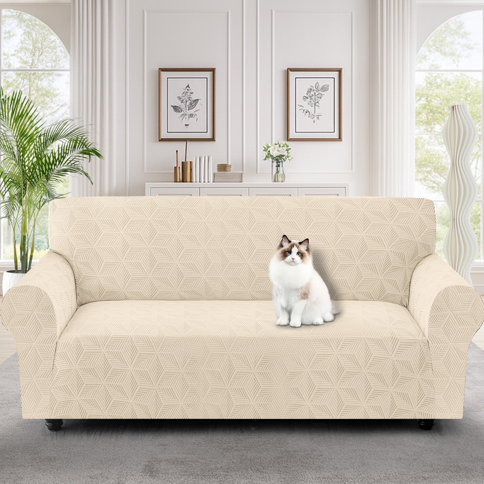 Ystyle 3-Seater Sofa Cover with Armrests, Stretch Sofa Cover, Universal Anti-Scratch Sofa Cover for Cats and Dogs, Non-Slip Sofa Cover, Washable Stain-Resistant Sofa Cover