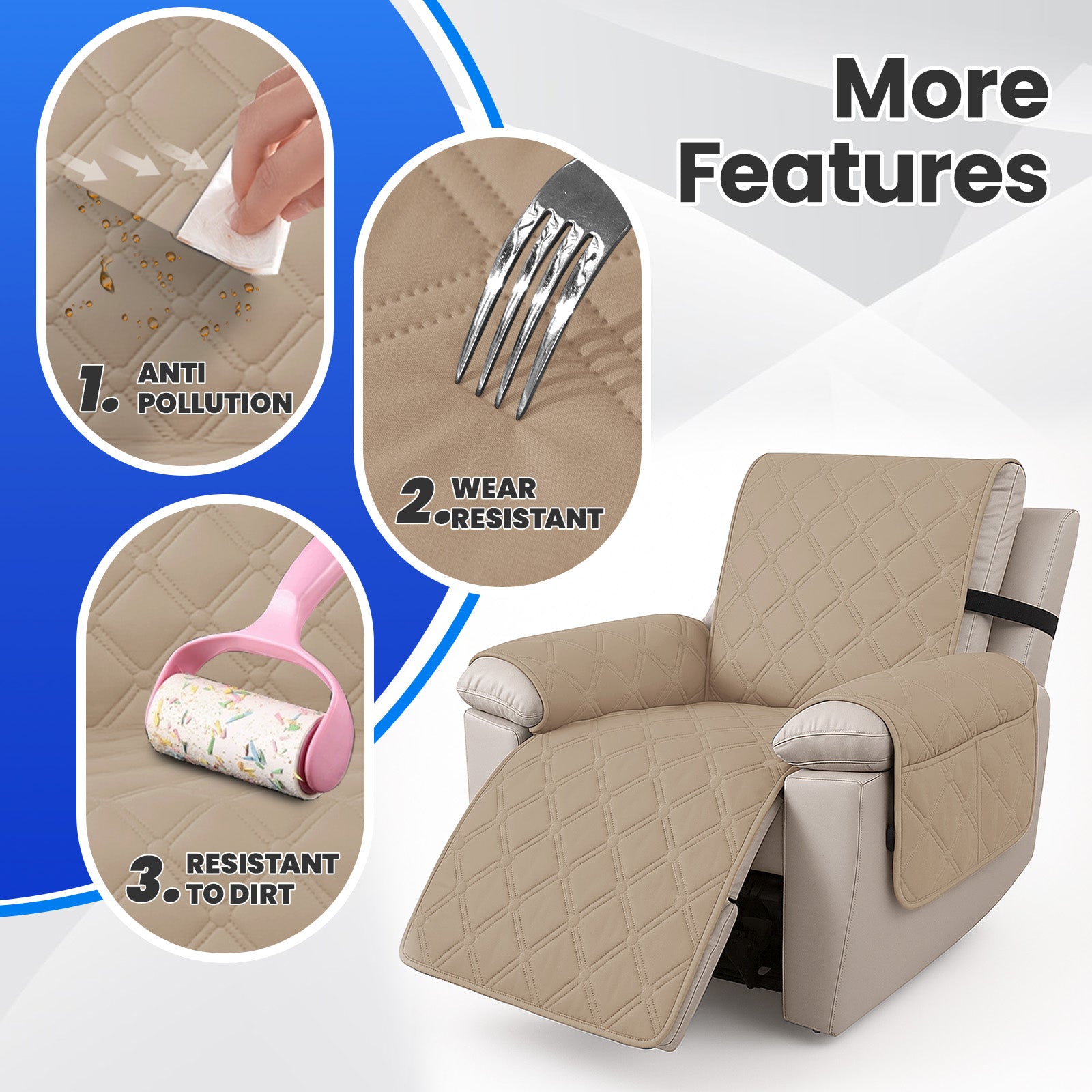 Waterproof Recliner Chair Cover 1 Seater with Armrests