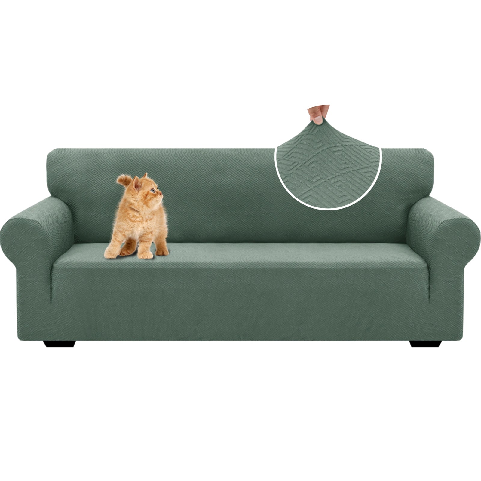 Housse de canapé 3 places YSTYLE – Serrage élastique, résistante aux griffures d'animaux, jacquard géométrique, antidérapante, lavable - Forme dos