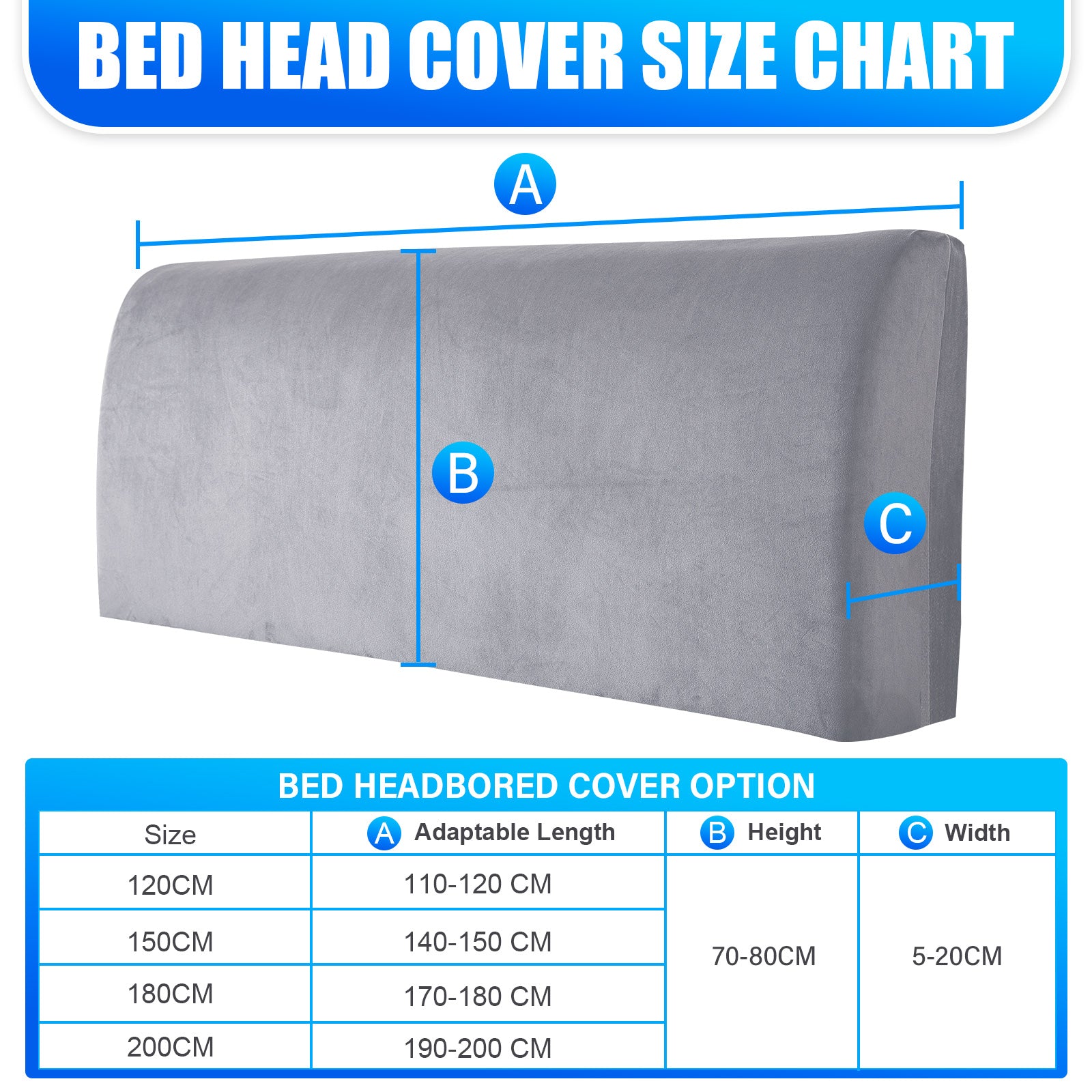 Ystyle 180cm Velvet Headboard Cover, Elastic Slipcover for Bed Headboard, Solid Color Washable Headboard Protector for Single/Double Beds