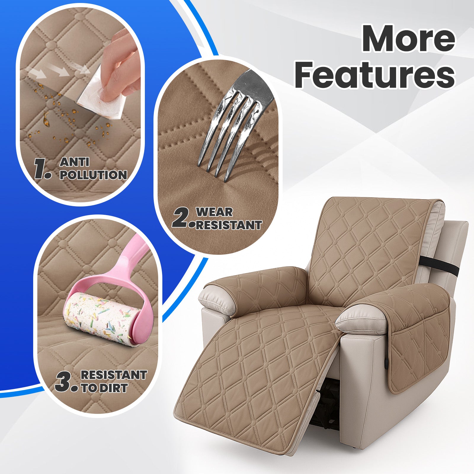 Waterproof Recliner Chair Cover 1 Seater with Armrests