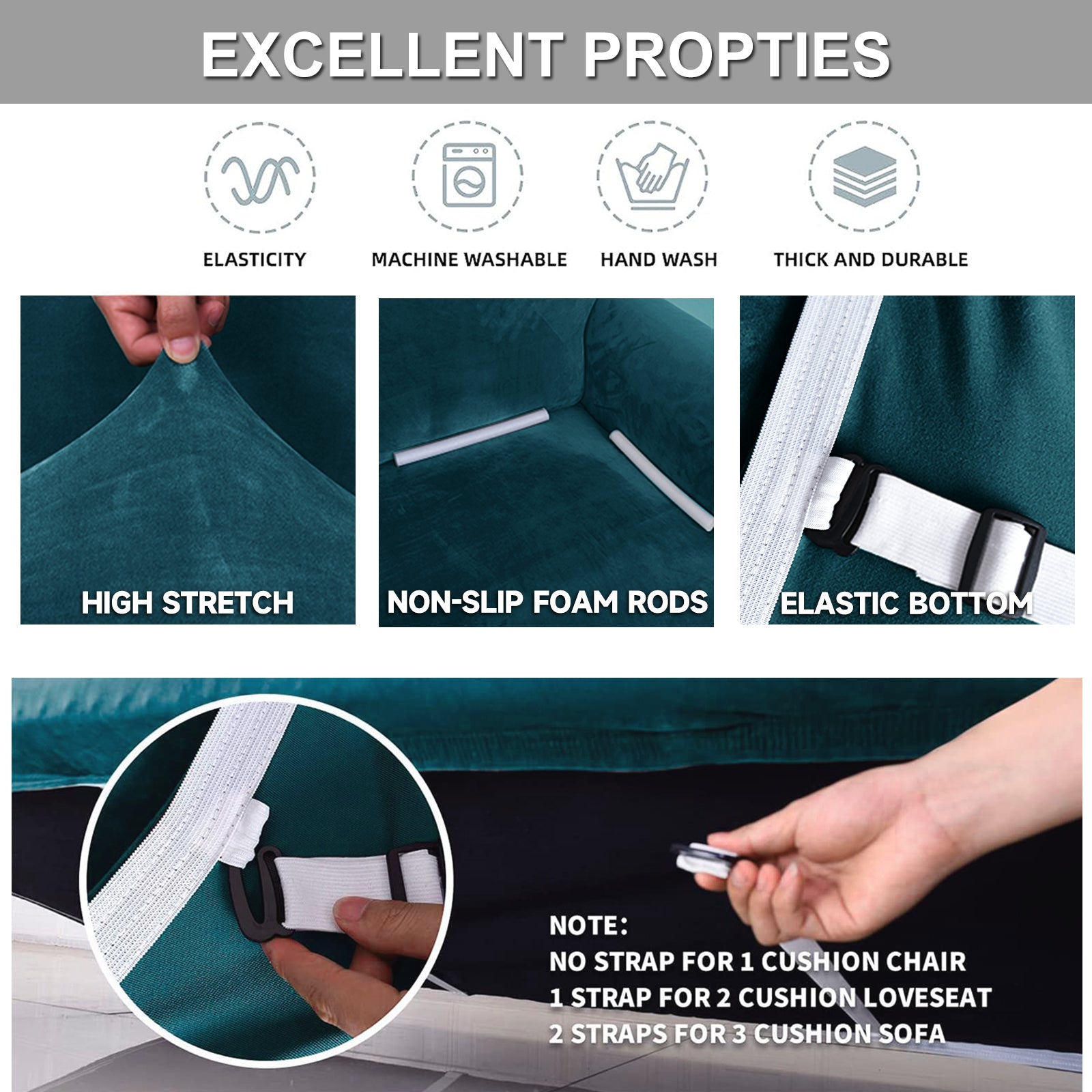 YSTYLE Velvet Cubierta de Sofá para 3 Personas – Ajuste Elástico, Anti-Rasguño, Amigable con Mascotas, Antideslizante, Lavable 