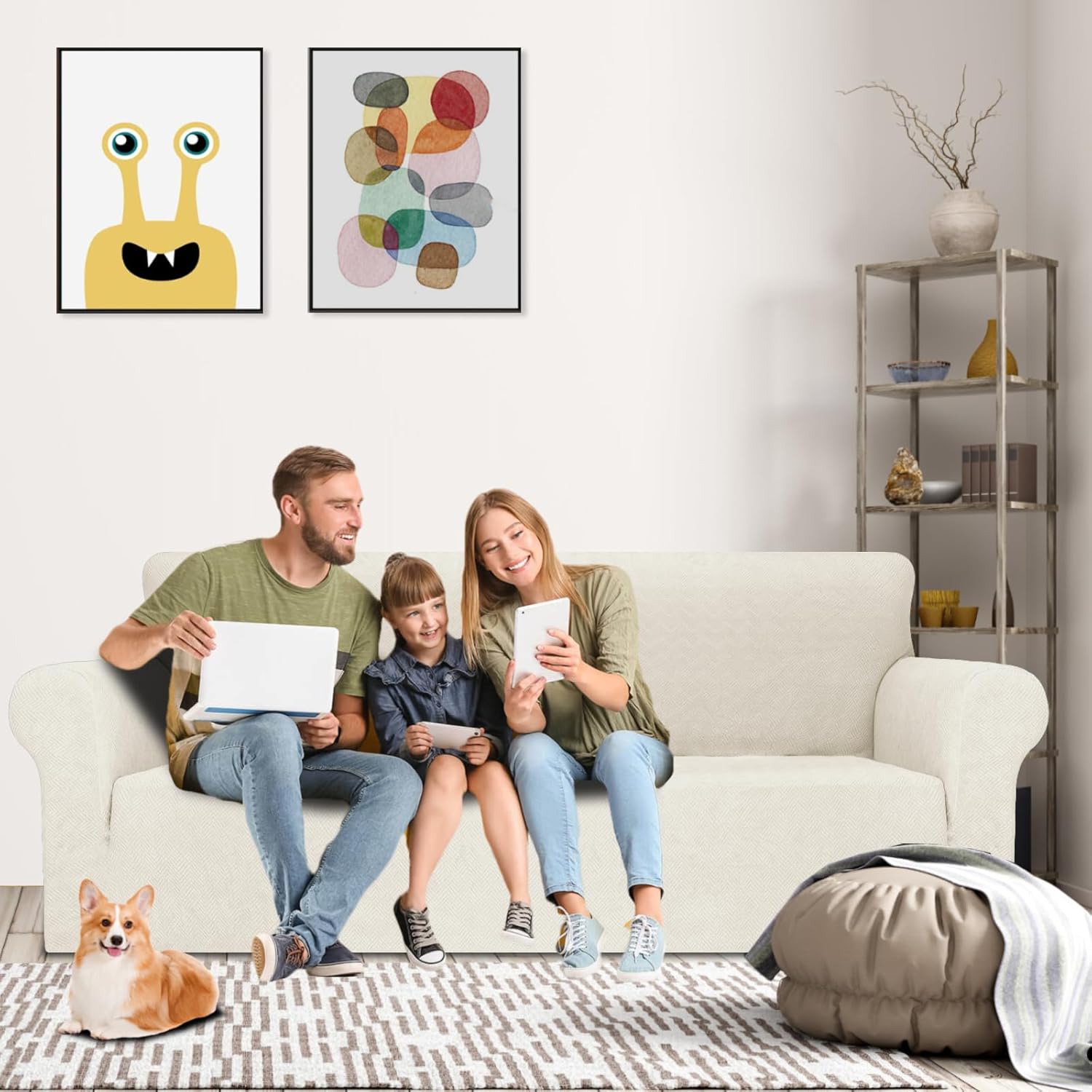 YSTYLE Cubierta de Sofá para 4 Personas – Ajuste Elástico, Antideslizante, Resistente a los Animales Domésticos, Cobertura Completa, Lavable, Diamante 