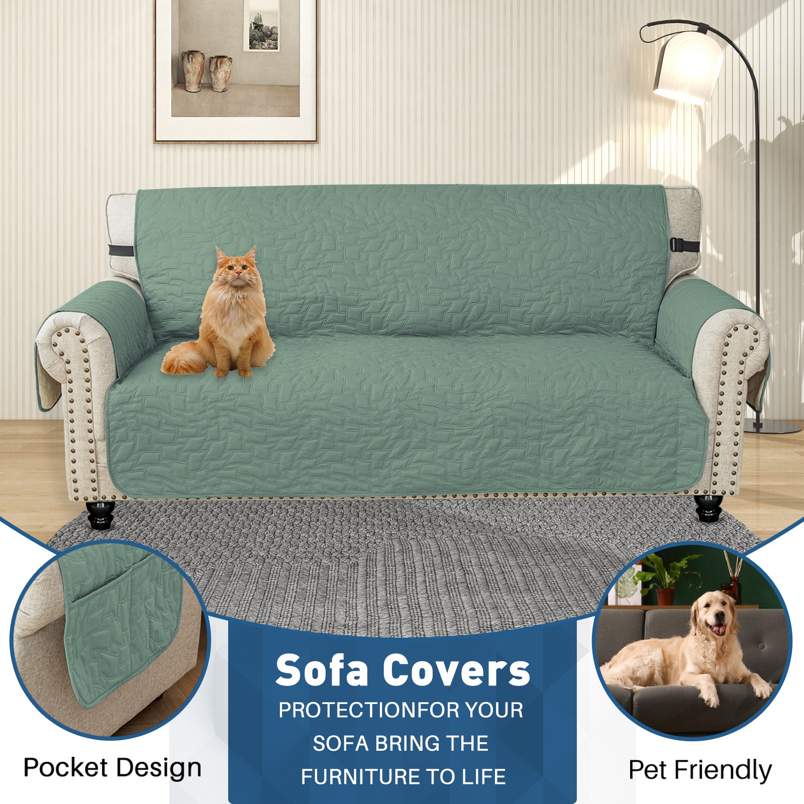 YSTYLE Wasserdichte Sofahülle für 3-Sitzer mit Armlehnen, Anti-Rutsch