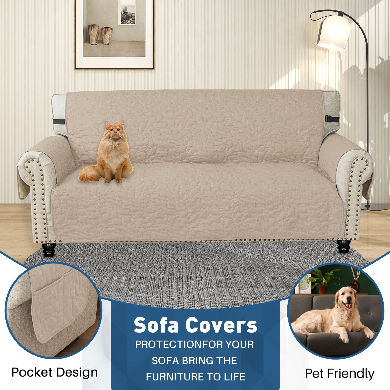 YSTYLE Wasserdichte Sofahülle für 3-Sitzer mit Armlehnen, Anti-Rutsch