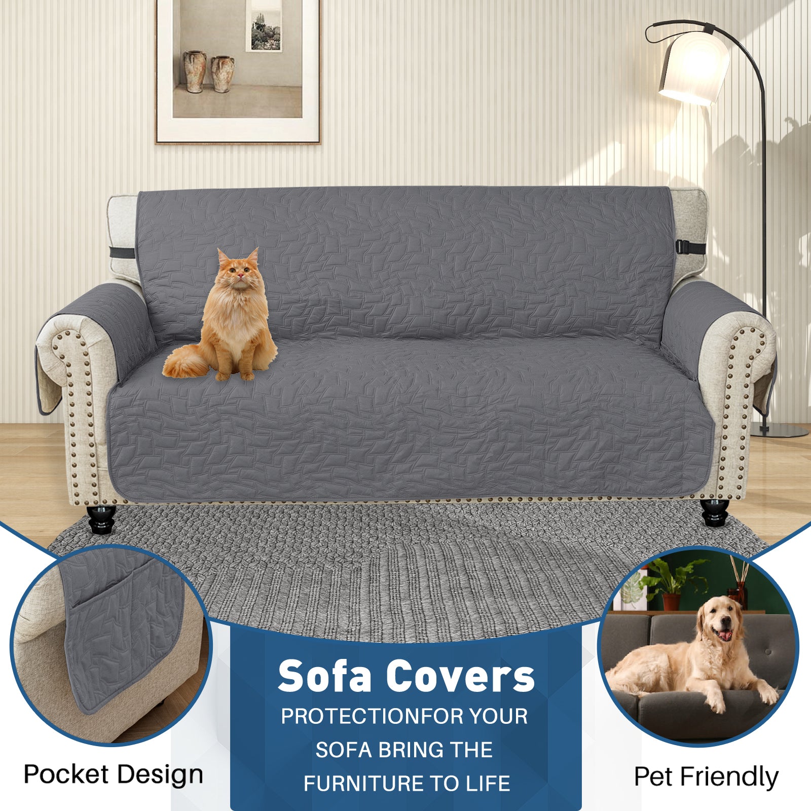 YSTYLE Wasserdichte Sofahülle für 3-Sitzer mit Armlehnen, Anti-Rutsch