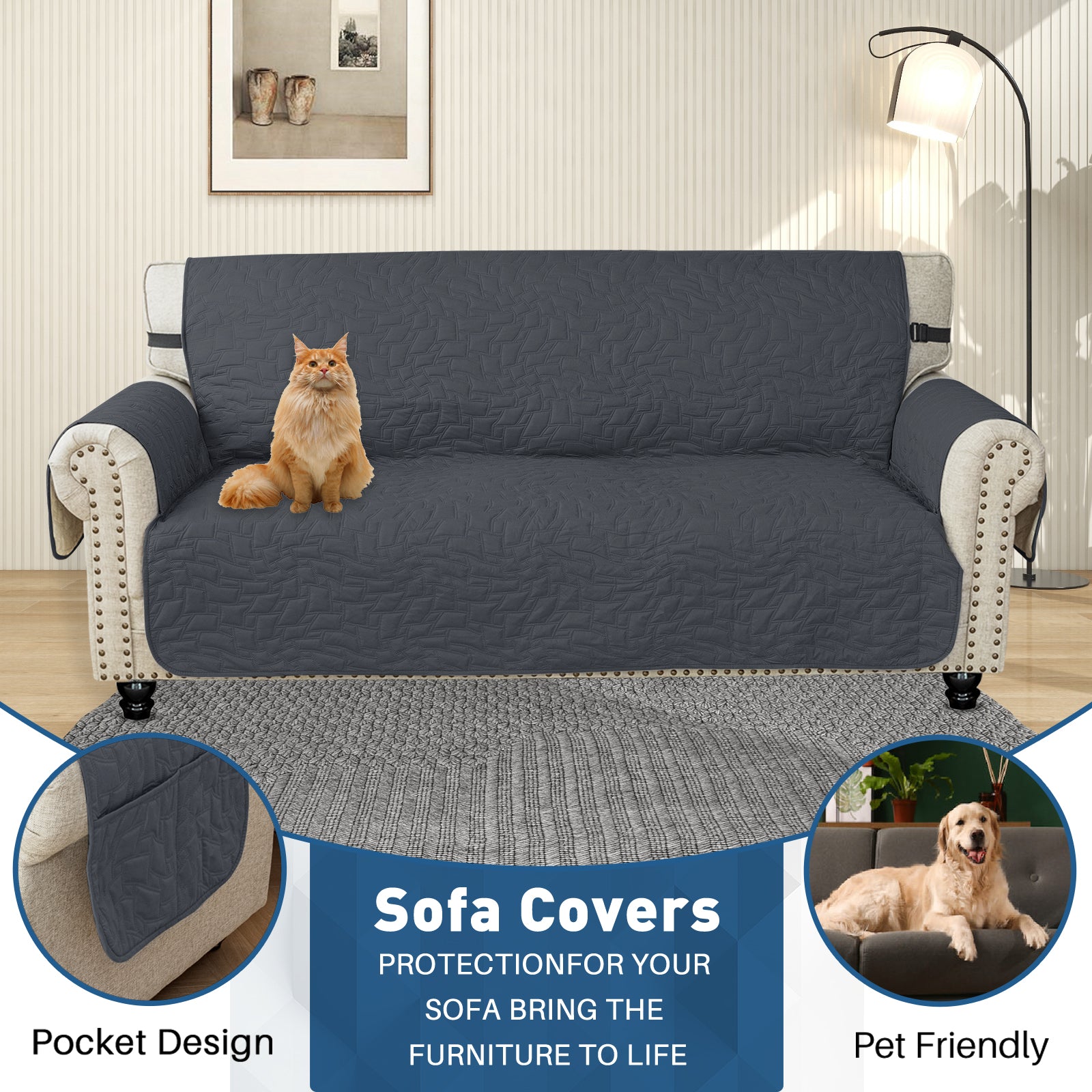 YSTYLE Wasserdichte Sofahülle für 3-Sitzer mit Armlehnen, Anti-Rutsch