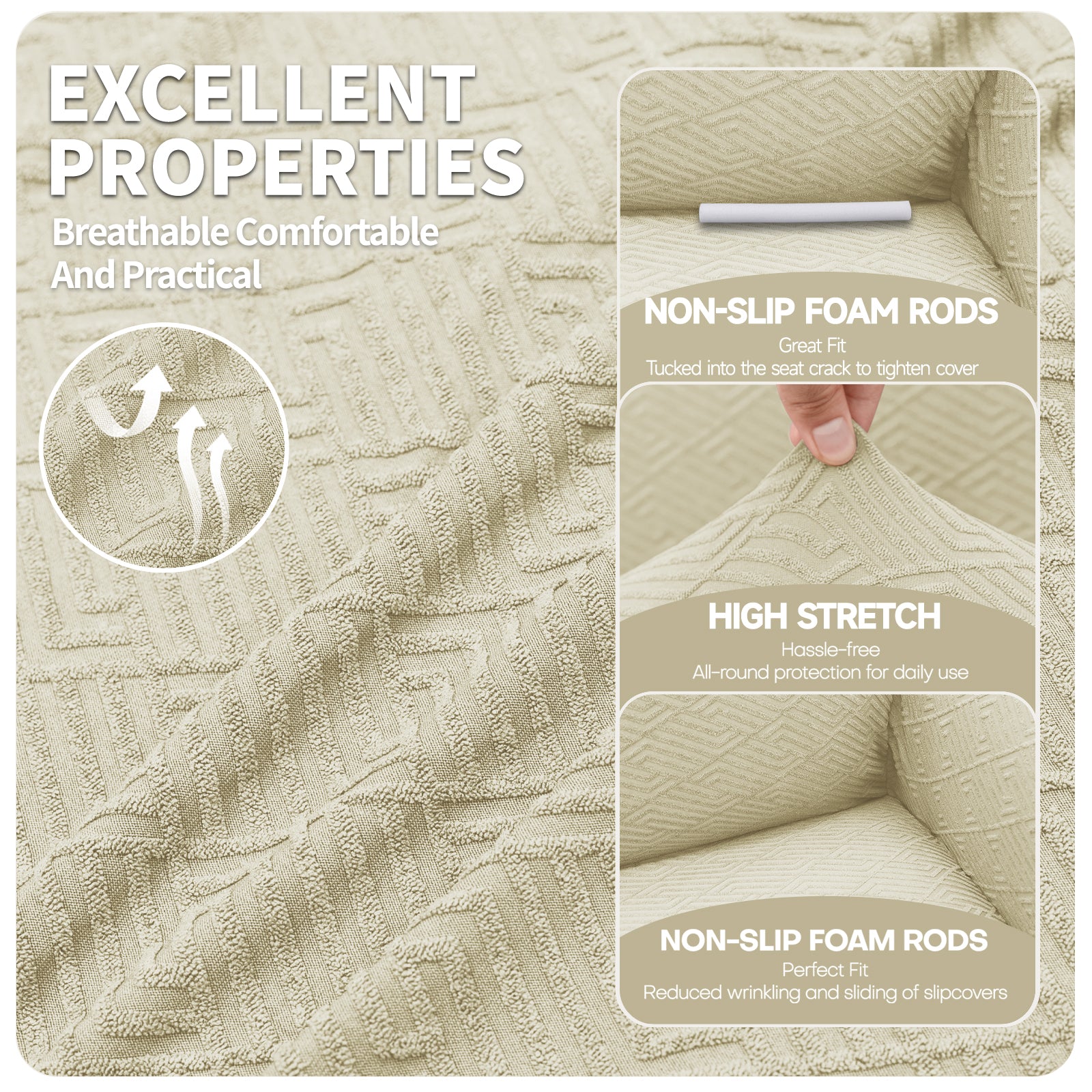 Manta para sofá de 3 asientos YSTYLE - Ajuste elástico, resistente a arañazos de mascotas, geométrico jacquard, antideslizante, lavable - Forma de espalda