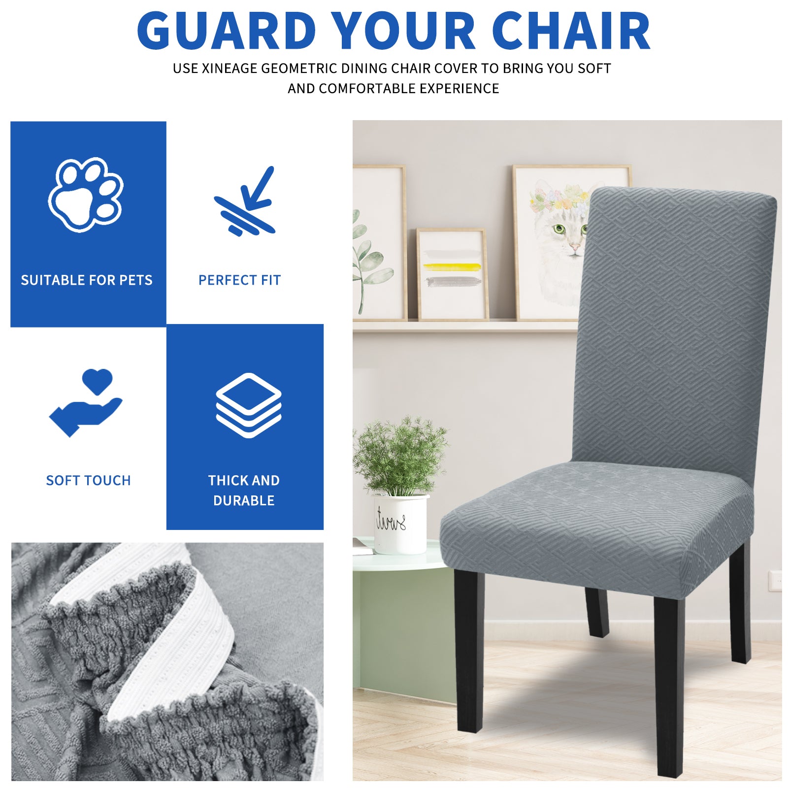 YSTYLE Lot de 4 Housses de Chaise Extensibles Avec Dossier Tissu Doux