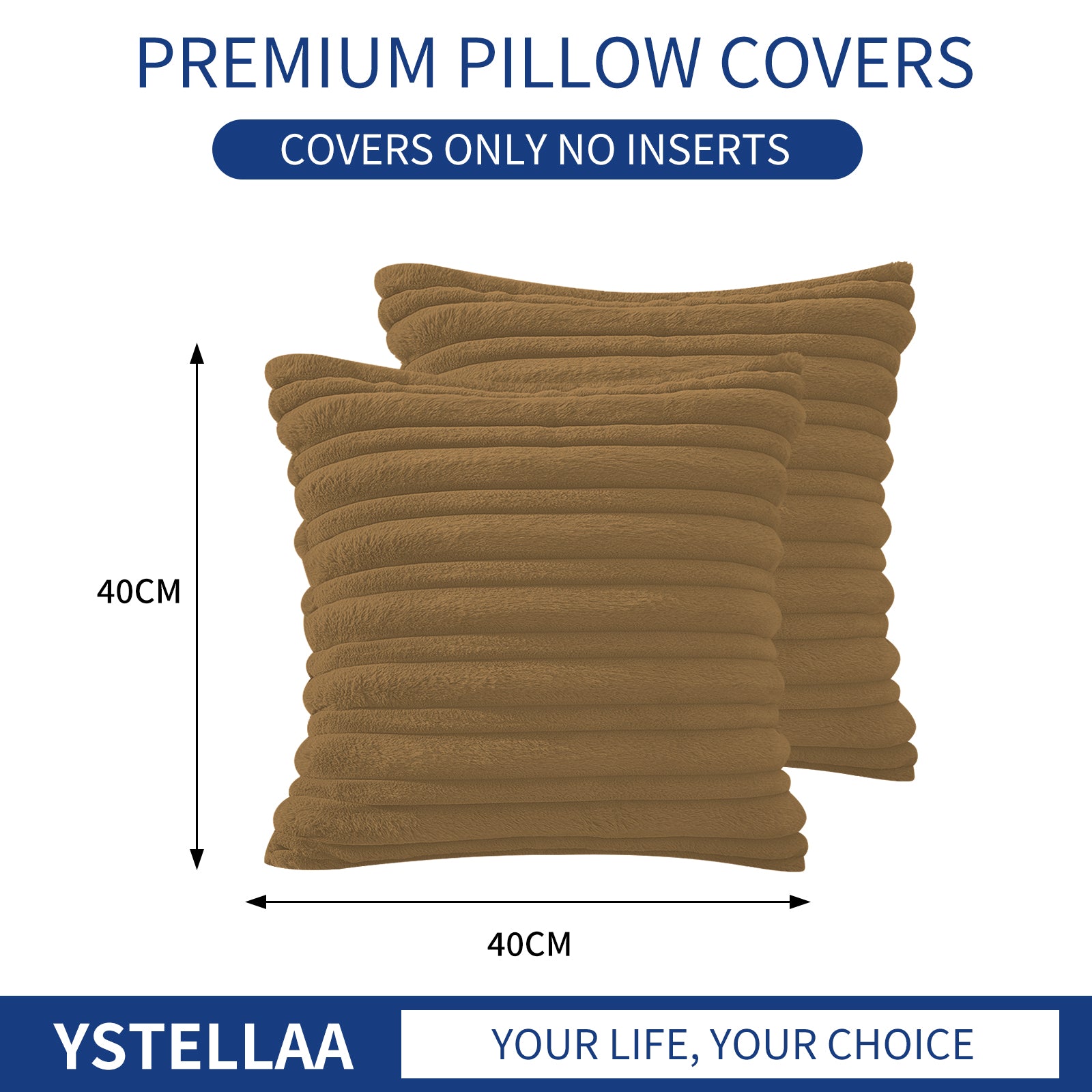 Ystyle Set of 2 Velvet Cushion Cover 40 x 40, Super Soft Striped Cushion Covers, Decoration Cushion Covers with Heart-Shaped Zipper, for Sofa Chair Bed Living Room