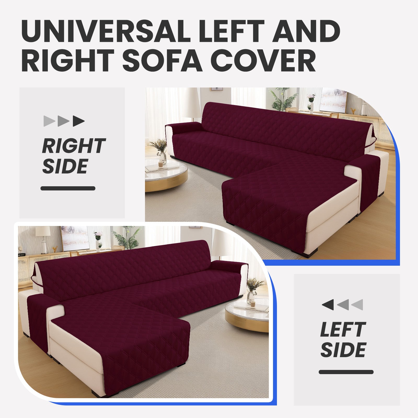 Ystyle Waterproof 3 Seater Corner Sofa Cover Reversible 225 cm