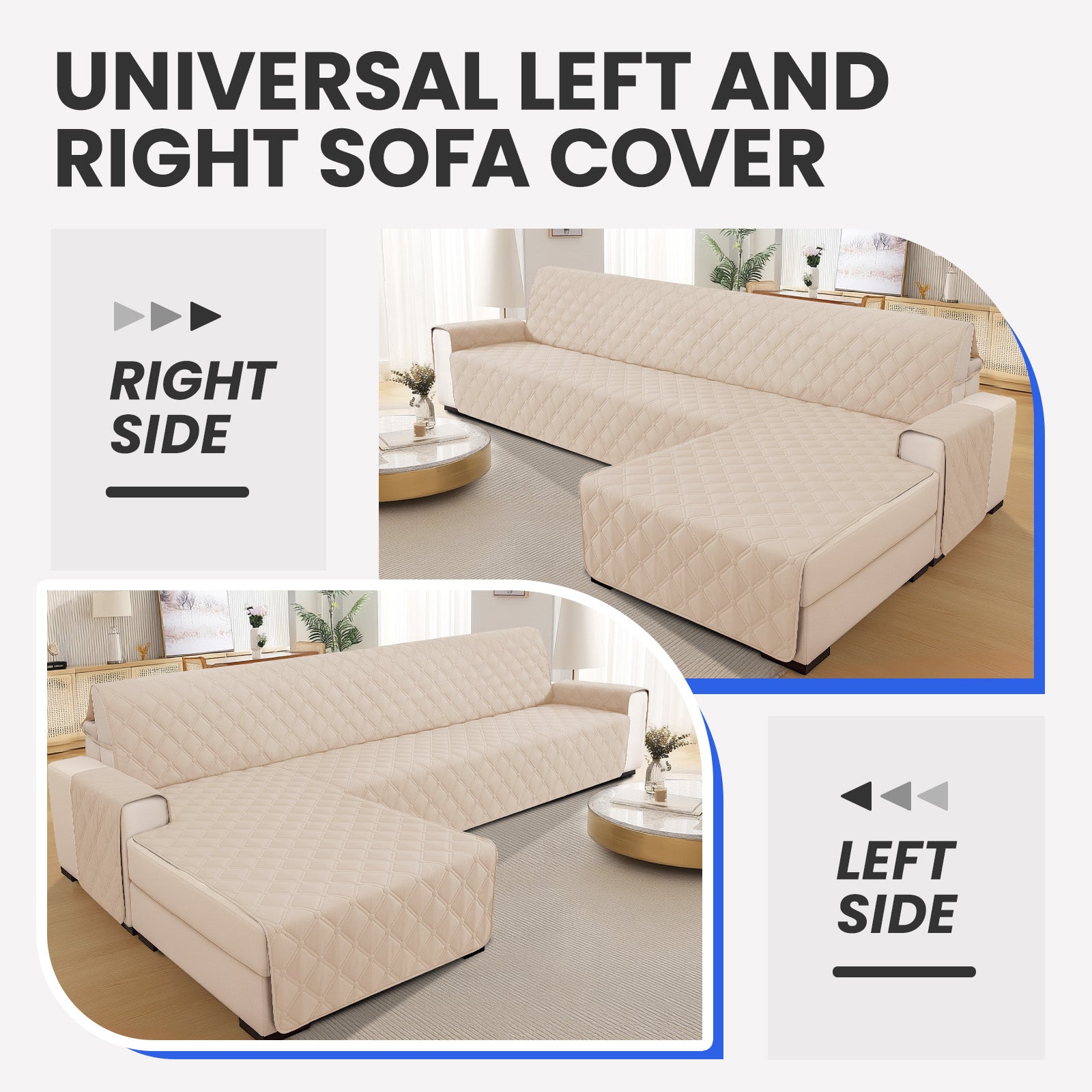 Ystyle Waterproof 3 Seater Corner Sofa Cover Reversible 225 cm