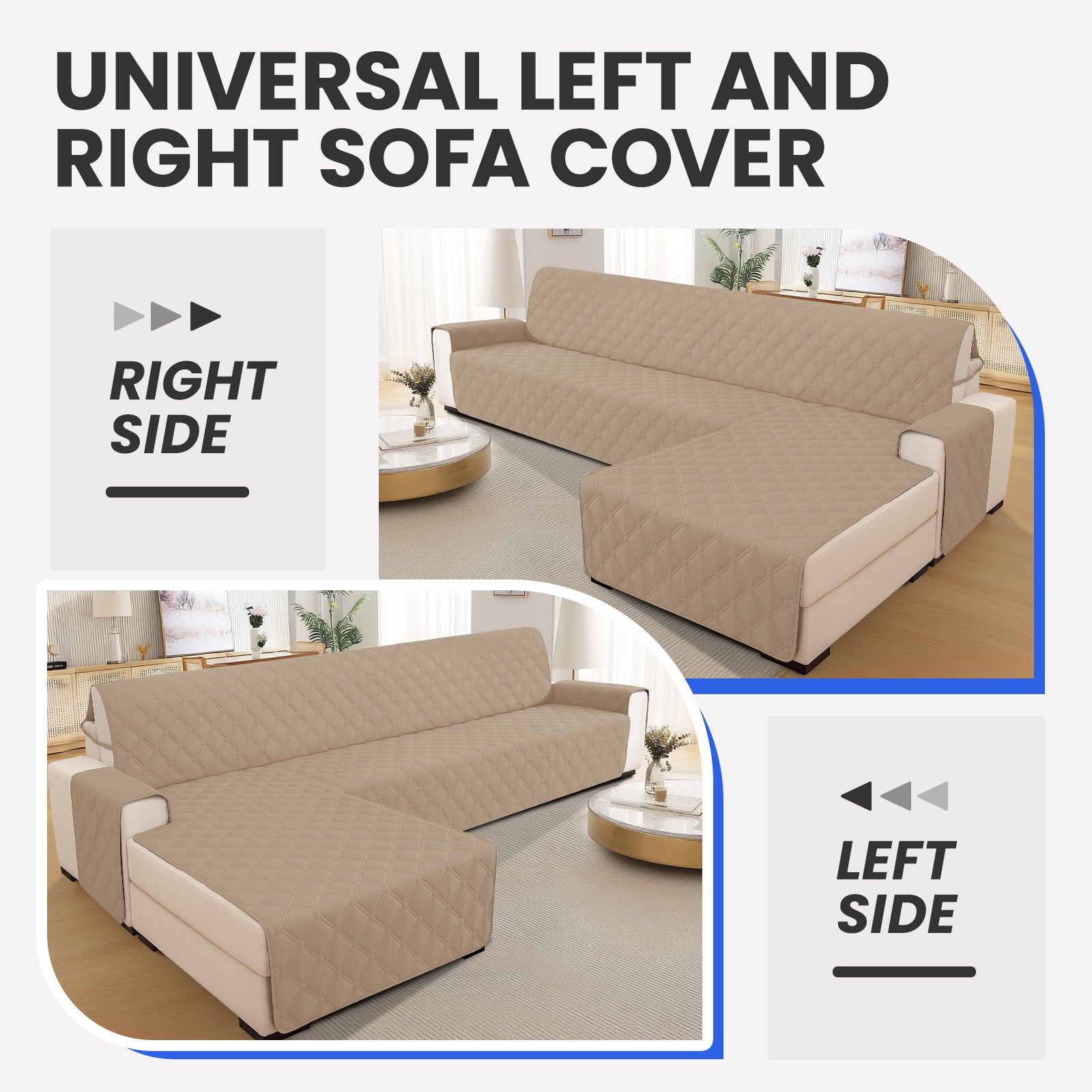 Ystyle Waterproof 3 Seater Corner Sofa Cover Reversible 225 cm