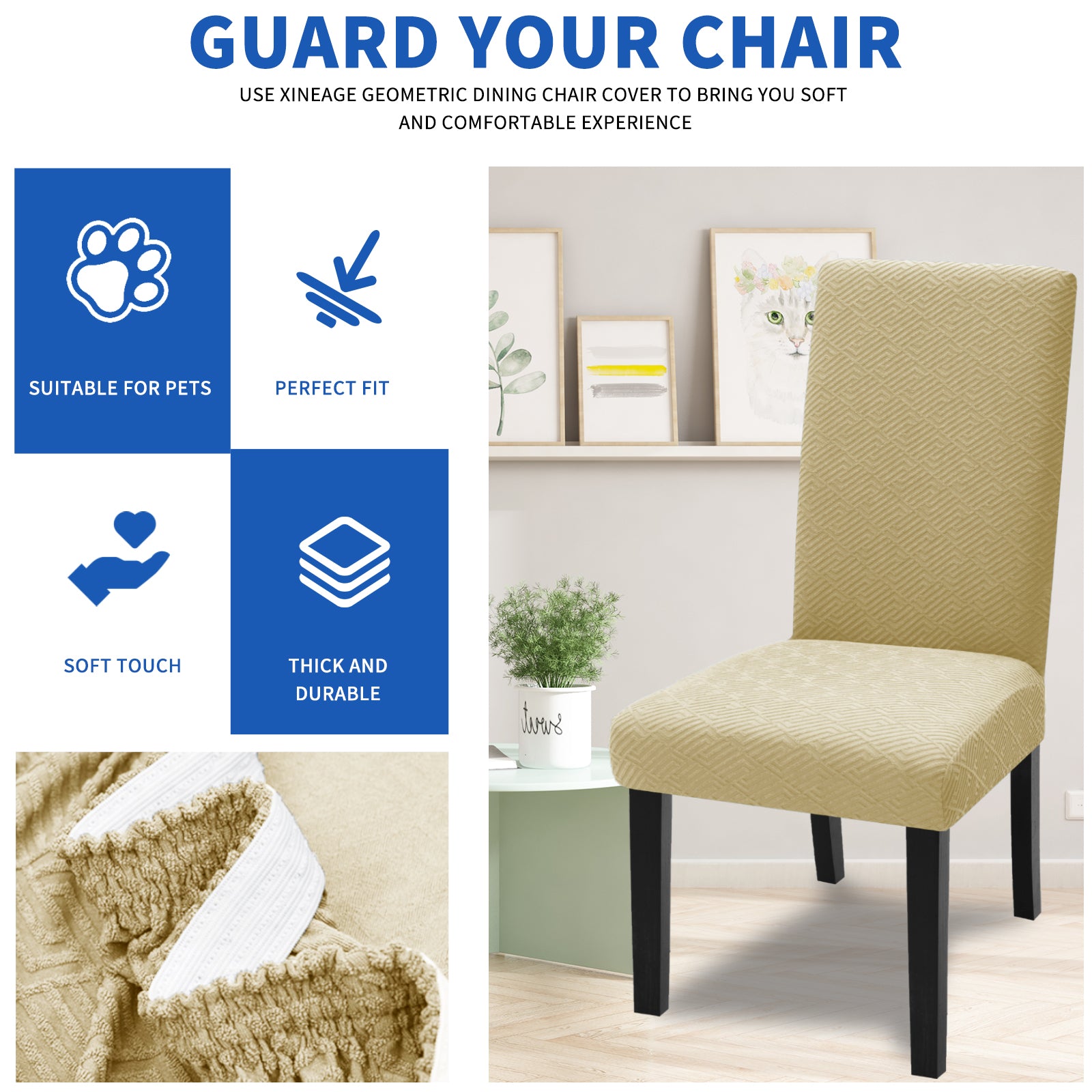 YSTYLE Lot de 4 Housses de Chaise Extensibles Avec Dossier Tissu Doux