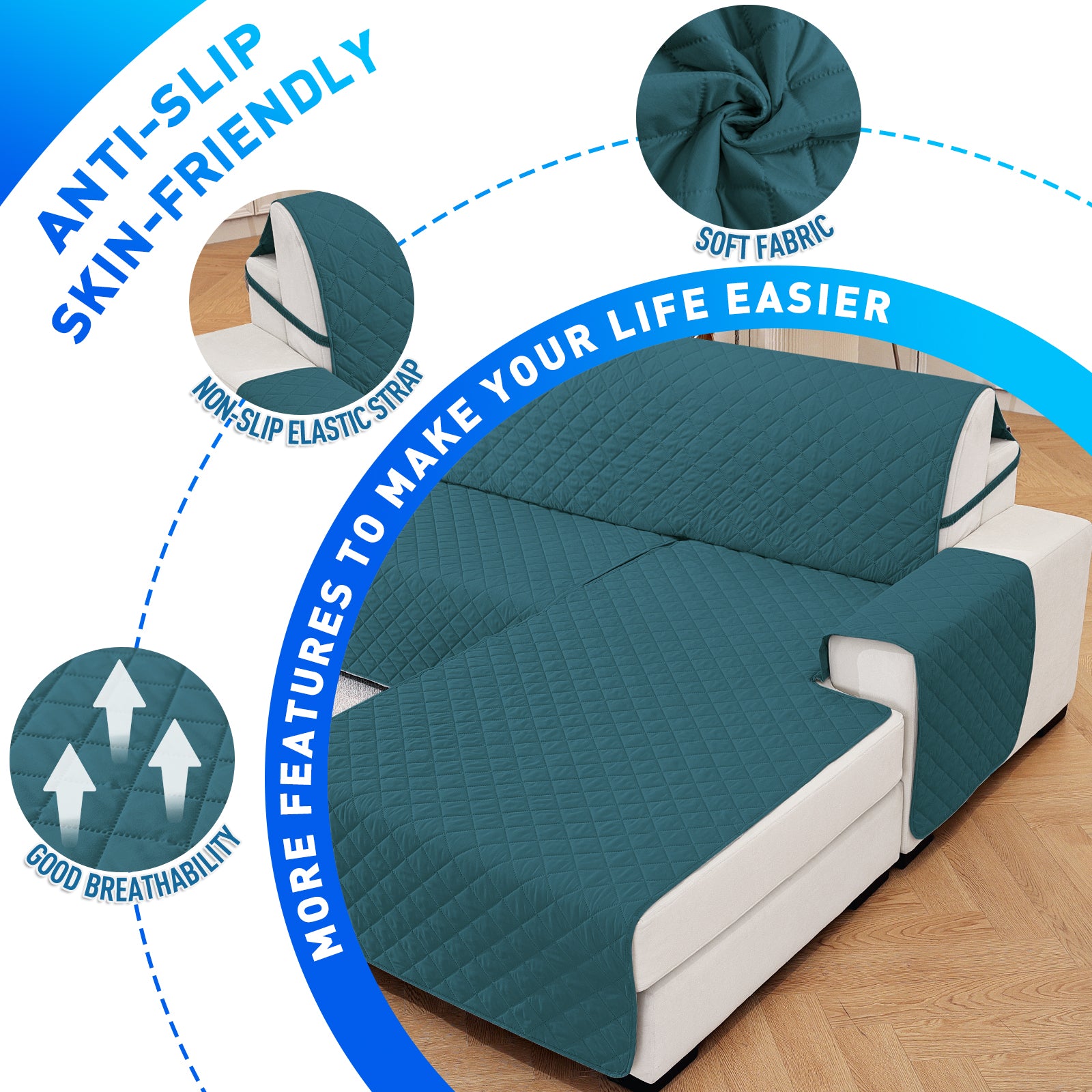 Ystyle Waterproof 3 Seater Corner Sofa Cover Reversible Anti Slip