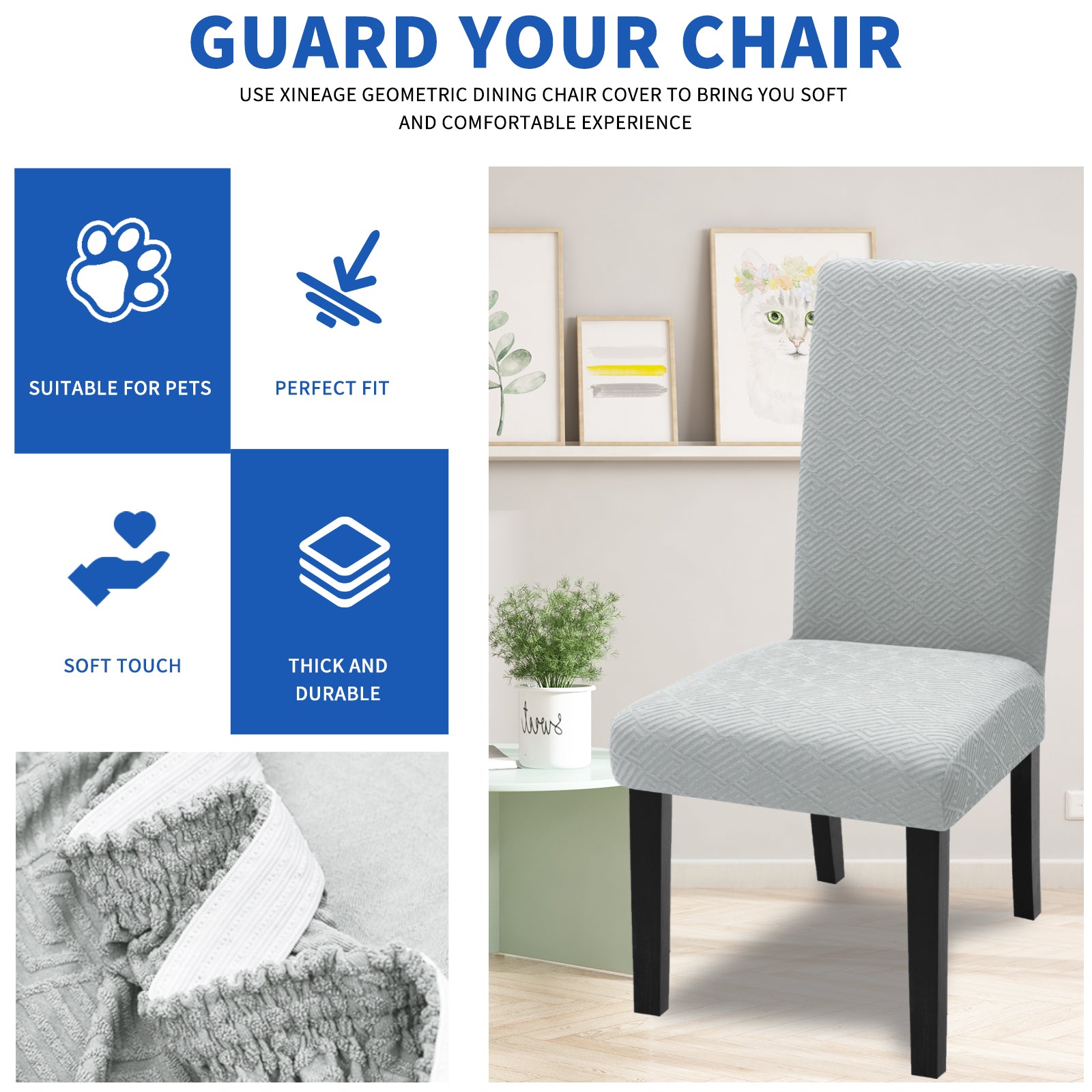 YSTYLE Lot de 4 Housses de Chaise Extensibles Avec Dossier Tissu Doux