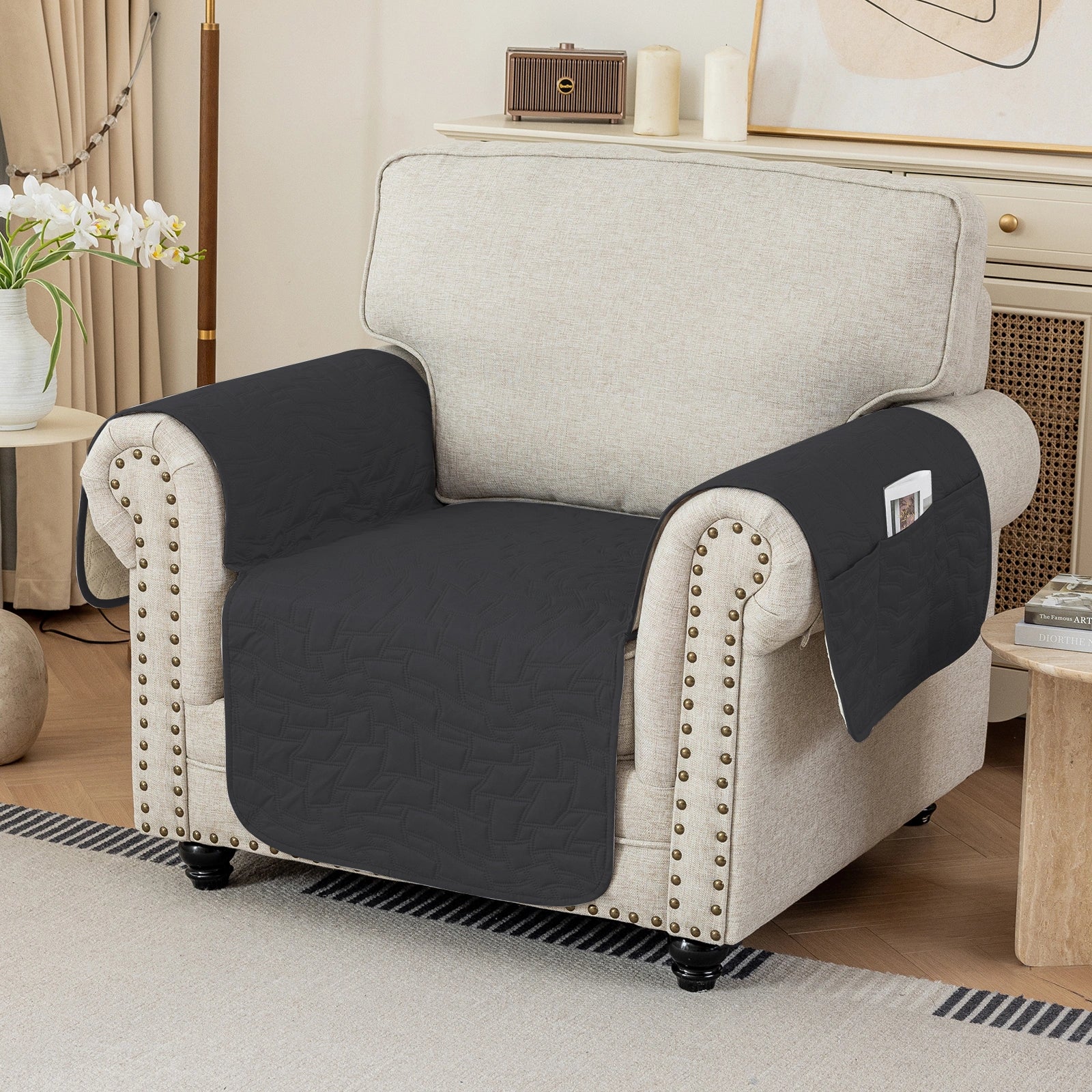 YSTYLE Cubierta de Sofá para 1 Asiento Universal – Antideslizante, Amigable con Mascotas, Protector de Sofá con Bolsillos Laterales 