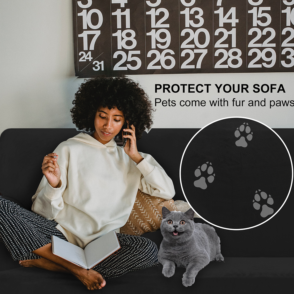 YSTYLE Velvet Cubierta de Sofá para 3 Personas – Ajuste Elástico, Anti-Rasguño, Amigable con Mascotas, Antideslizante, Lavable 