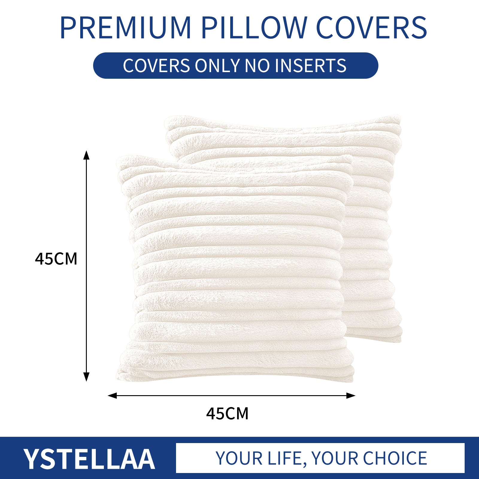 Ystyle Set of 2 Velvet Cushion Cover 45 x 45, Super Soft Striped Cushion Covers, Decoration Cushion Covers with Heart-Shaped Zipper, for Sofa Chair Bed Living Room