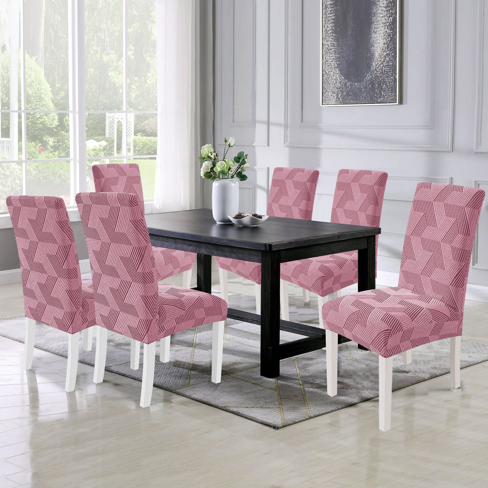 Ystyle 6-Piece Chair Covers with Backrest, Universal Kitchen Chair Covers, Removable Elastic Dining Chair Slipcovers, Stain-Resistant Chair Protectors, Washable, for Kitchen and Living Room