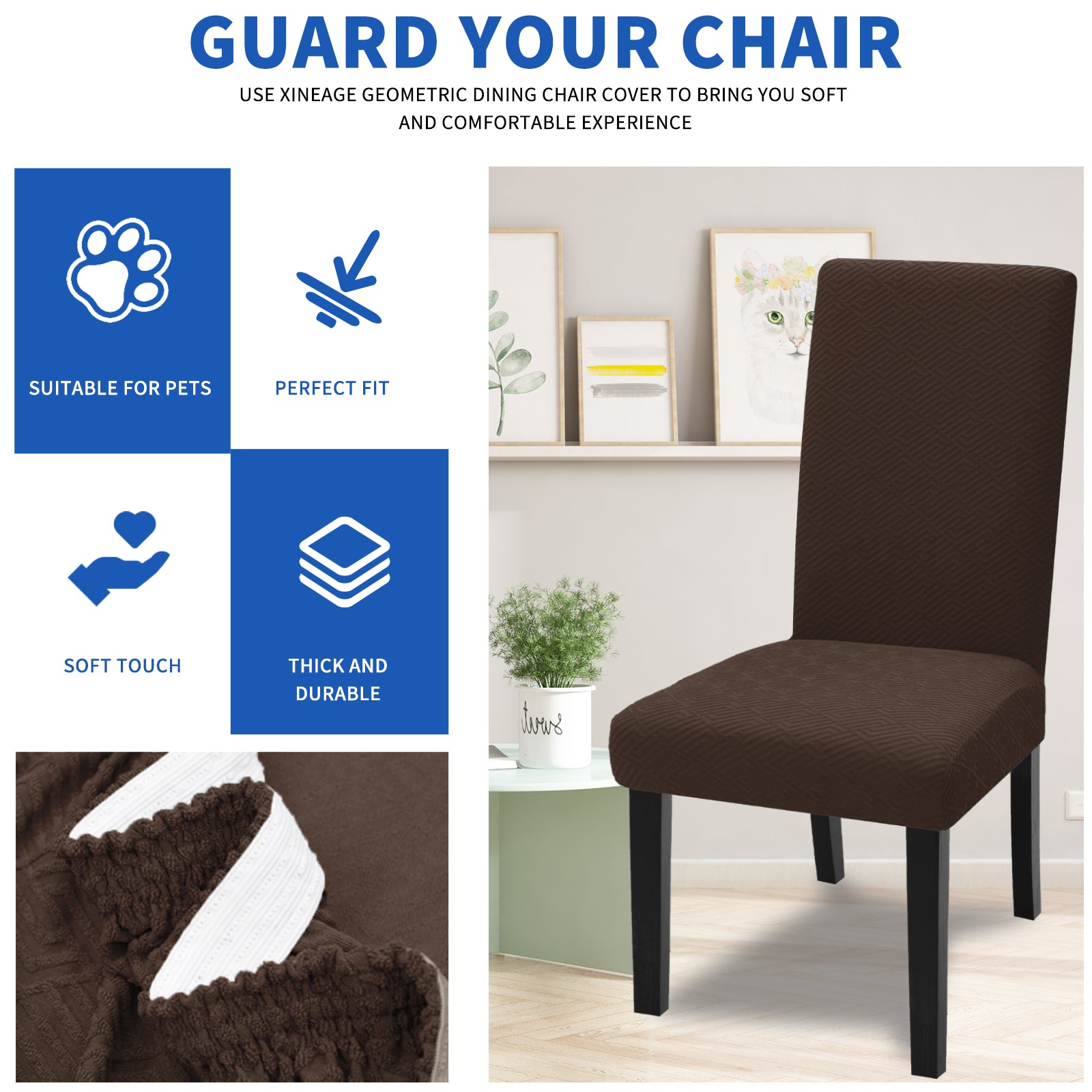 YSTYLE Lot de 4 Housses de Chaise Extensibles Avec Dossier Tissu Doux